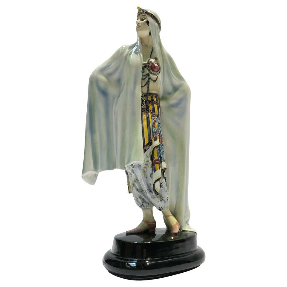 Painted Ceramic "Aida Odalisque" by Josef Lorenzl Signed Goldscheider For Sale