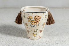 Raffreddatore per vino in ceramica dipinta e iuta firmato Lenci, Italia, circa 1940.