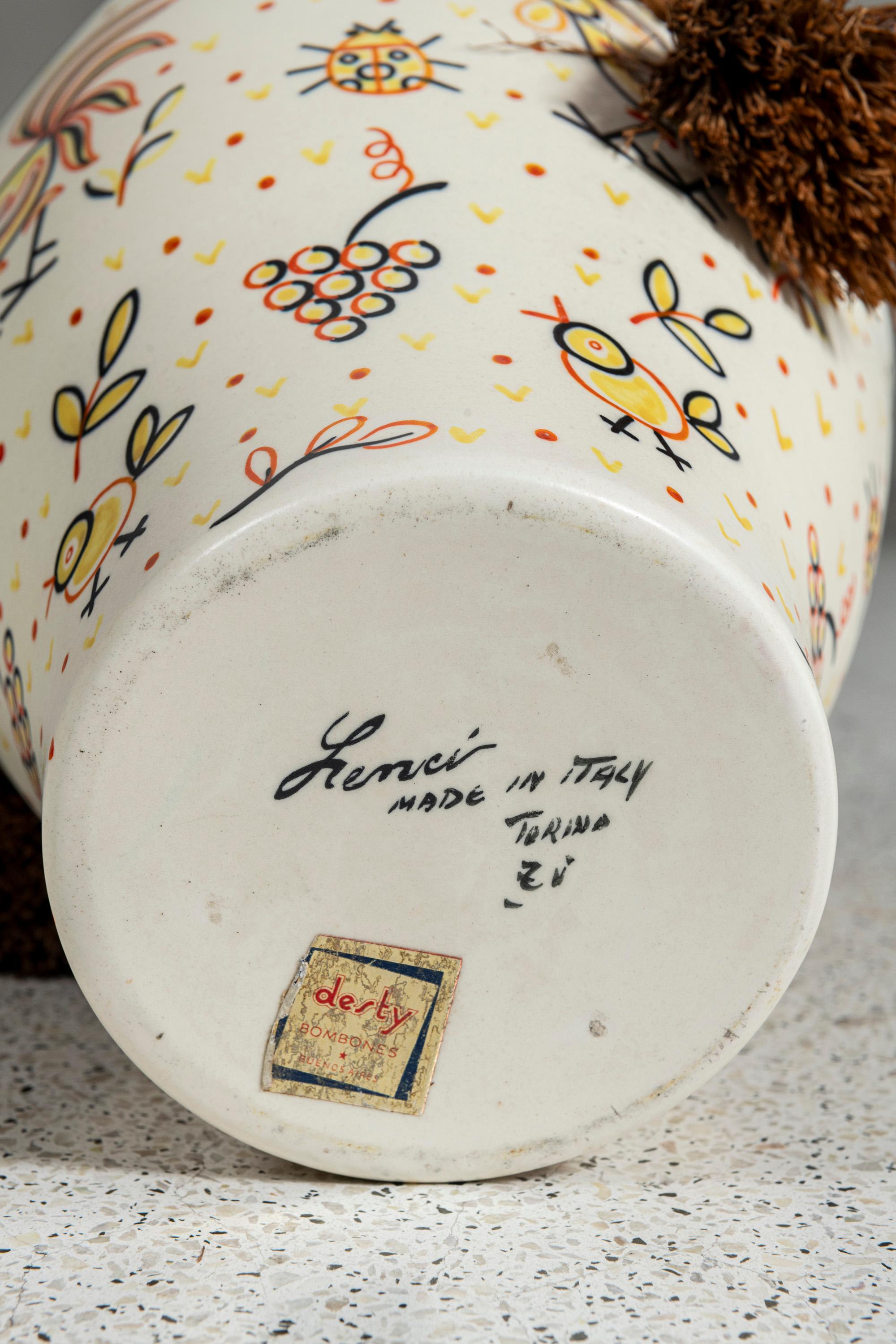 Ceramica Raffreddatore per vino in ceramica dipinta e iuta firmato Lenci, Italia, circa 1940. in vendita