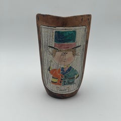 Vaso in ceramica dipinta e pelle - By Coccio, Italia, anni '50
