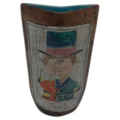 Vaso in ceramica dipinta e pelle - By Coccio, Italia, anni '50