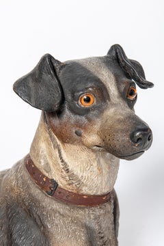 Painted ceramic dog sculpture attributed to Johann Maresch. Austria, circa 1900.