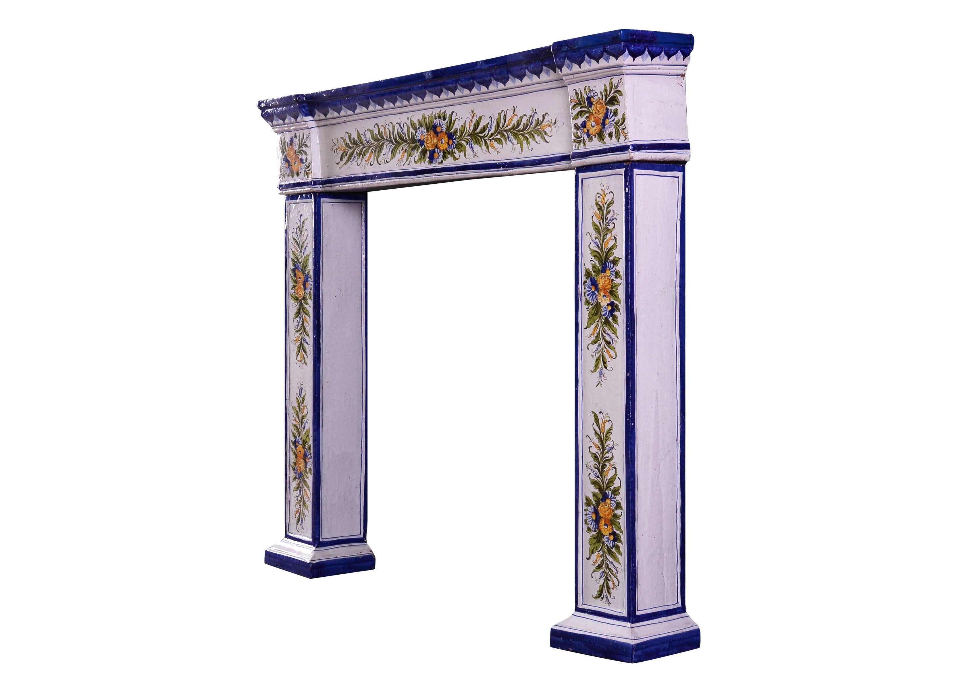 19th Century Painted Ceramic Fireplace of Small-Scale