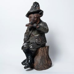 Scultura di volpe in ceramica dipinta di Johann Maresch. Austria, circa 1900.