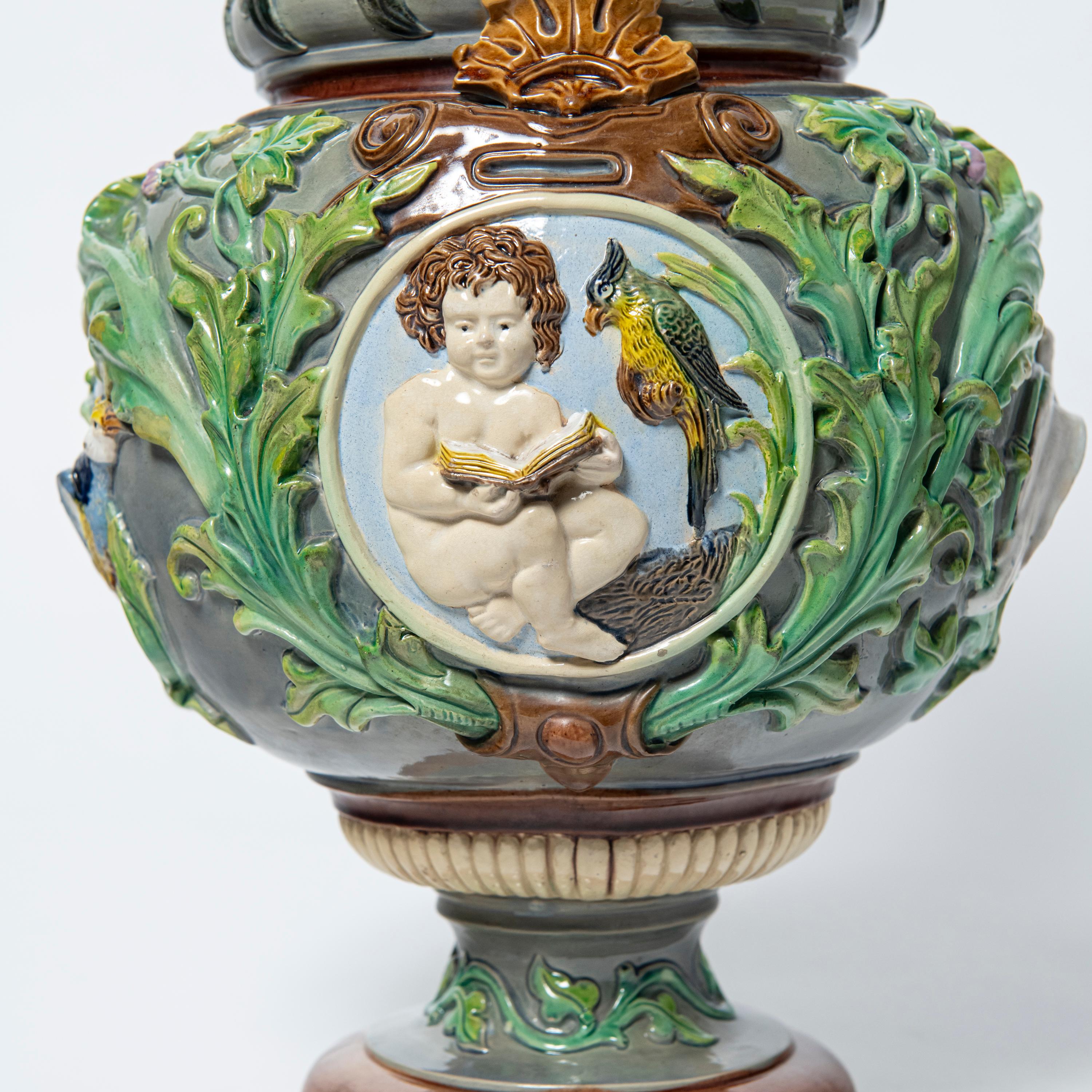 Art Nouveau Painted ceramic jar with parrot by Johann Maresch. Austria, circa 1900. For Sale