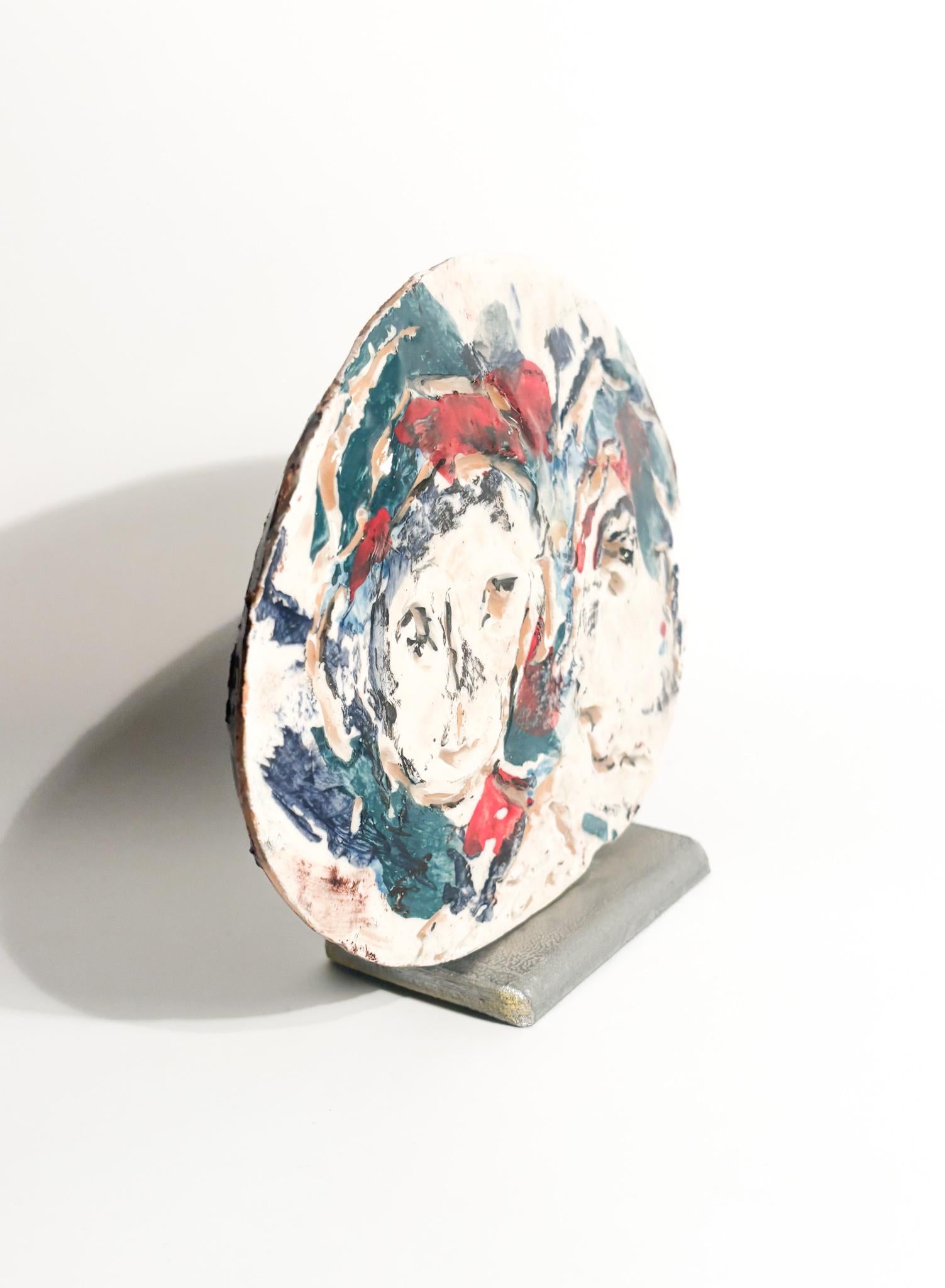 Painted Ceramic Plate by Ernesto Treccani 1970s In Good Condition For Sale In Milano, MI