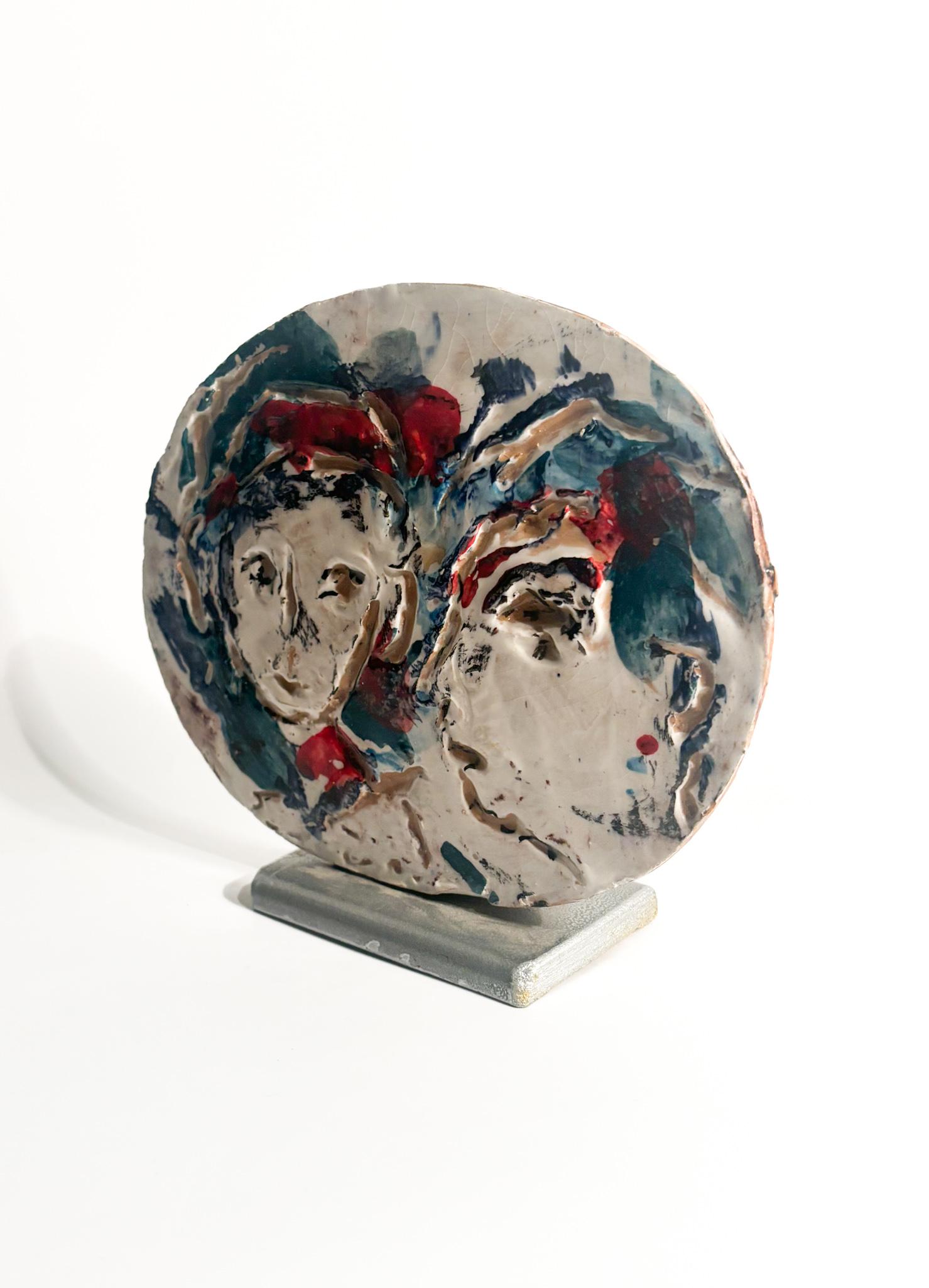 Late 20th Century Painted Ceramic Plate by Ernesto Treccani 1970s For Sale