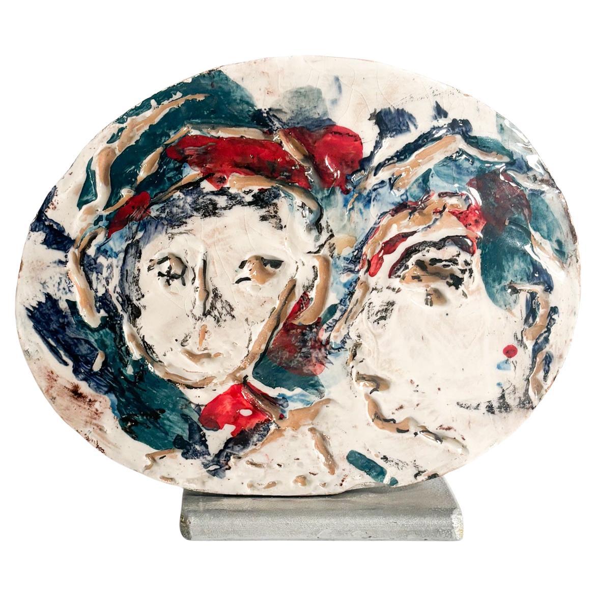 Plato de cerámica pintada de Ernesto Treccani 1970s