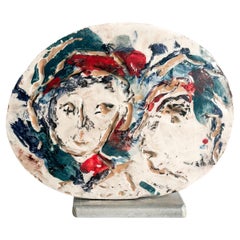 Painted Ceramic Plate by Ernesto Treccani 1970s