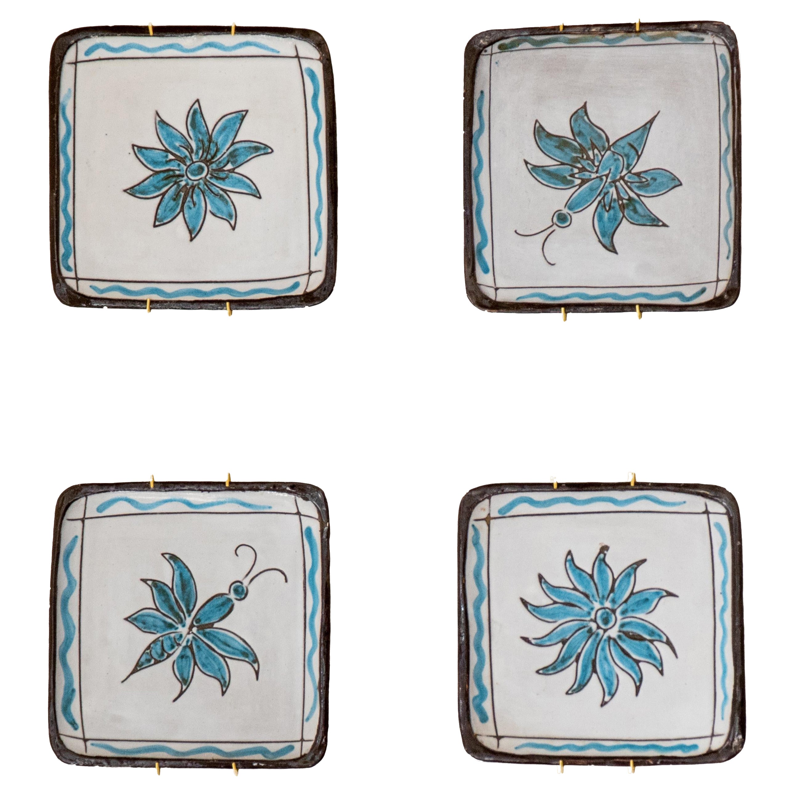 Painted Ceramic Plates by Vallauris, Set of 4