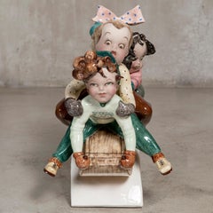 Painted Ceramic Sculpture by Tizziano Galli, Italy, circa 1940