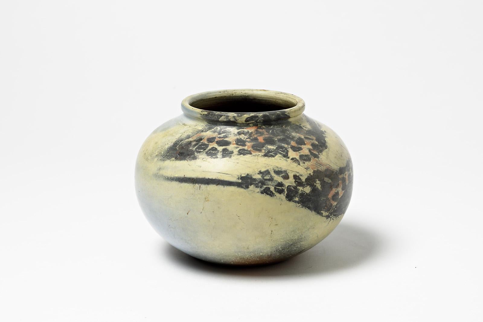 Moderne Vase en céramique peinte aux couleurs bleues et vertes de Sophie Combres en vente