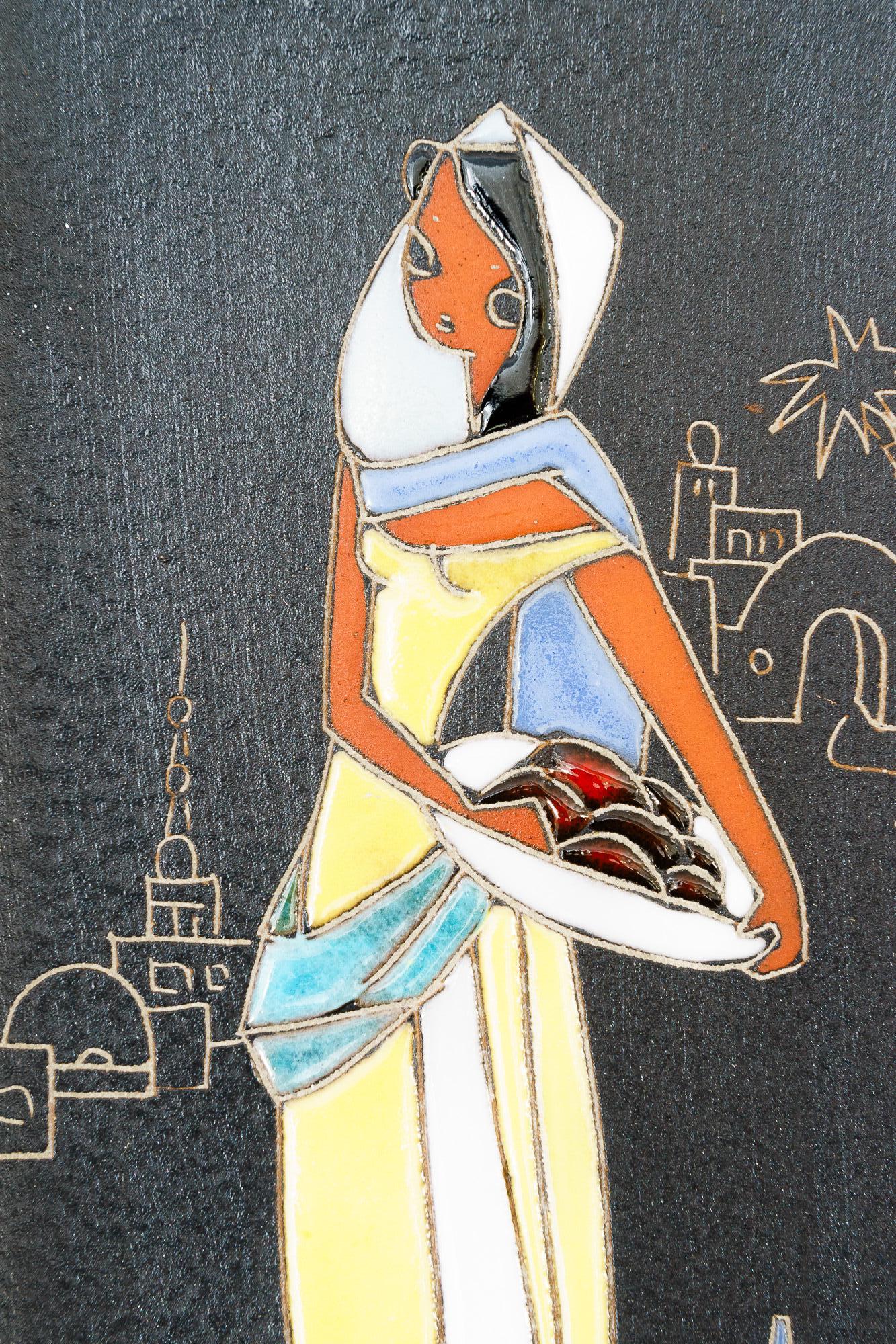 Mid-Century moderno Decorazione da parete in ceramica dipinta vienna 1960 circa in vendita