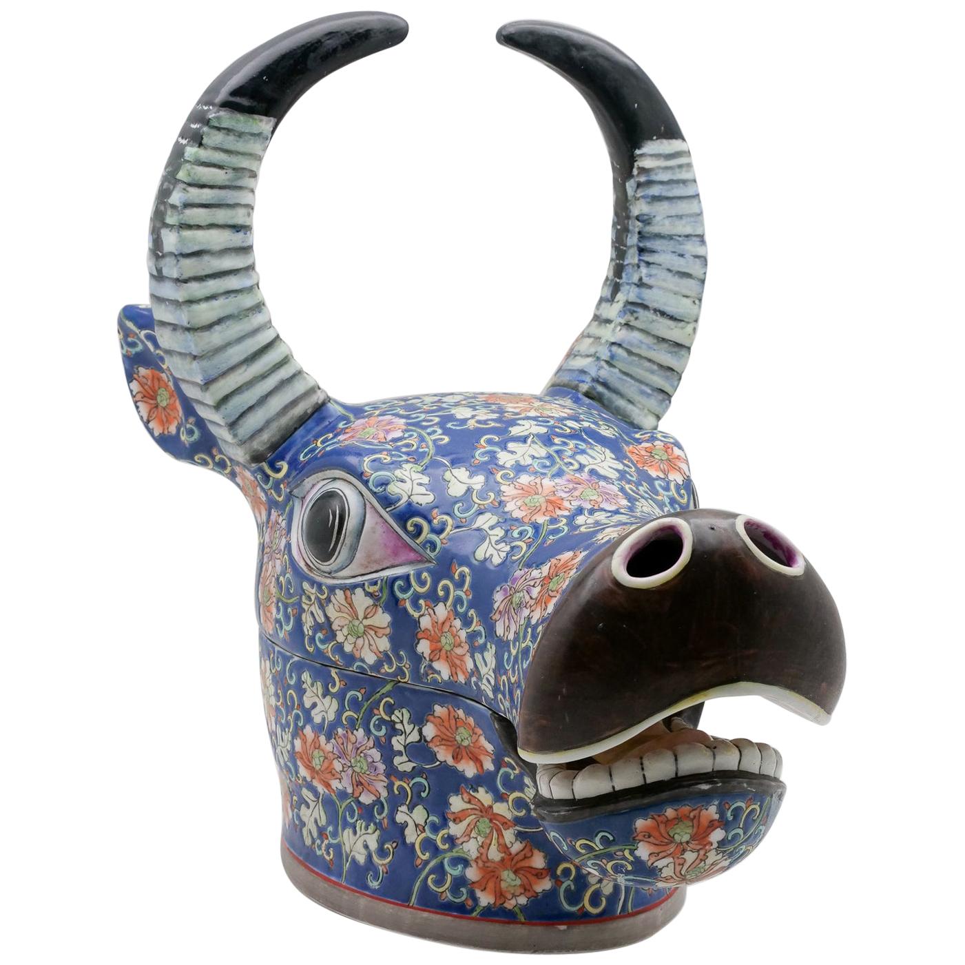 Painted Ceramic Water Buffalo Tureen