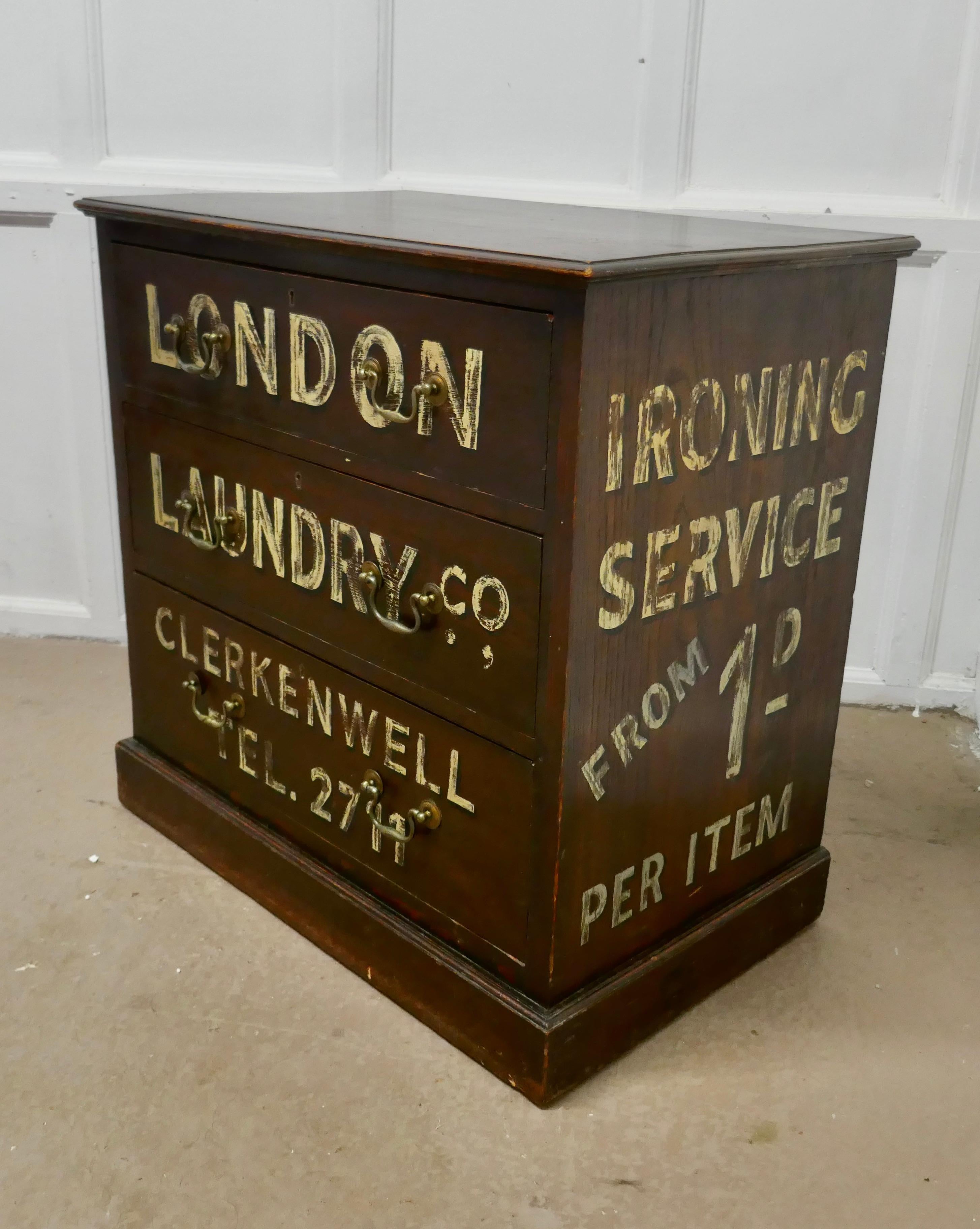 Country Painted Chest of Drawers, Advertising the London Laundry Co