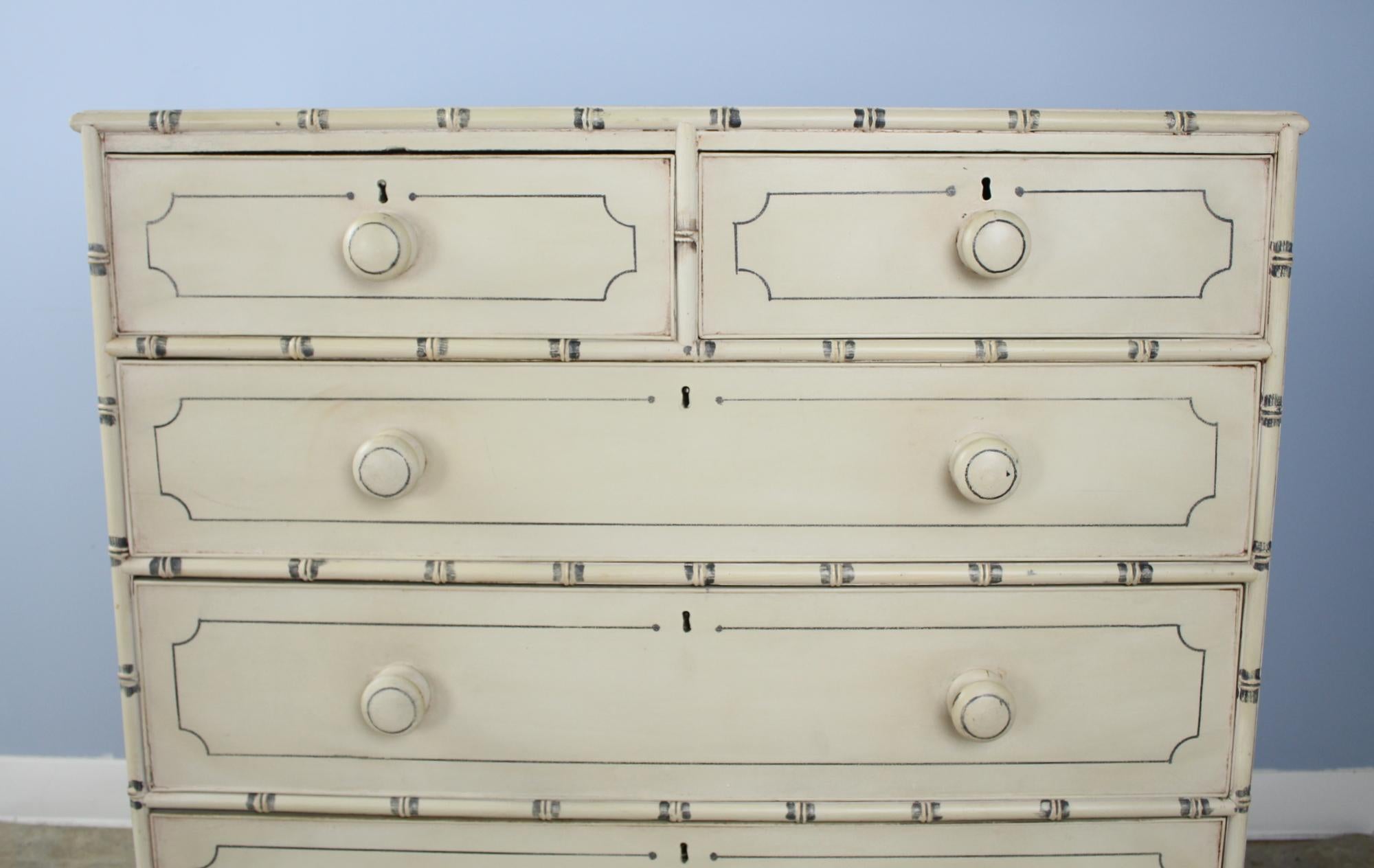English Painted Chest of Drawers with Bamboo Mouldings
