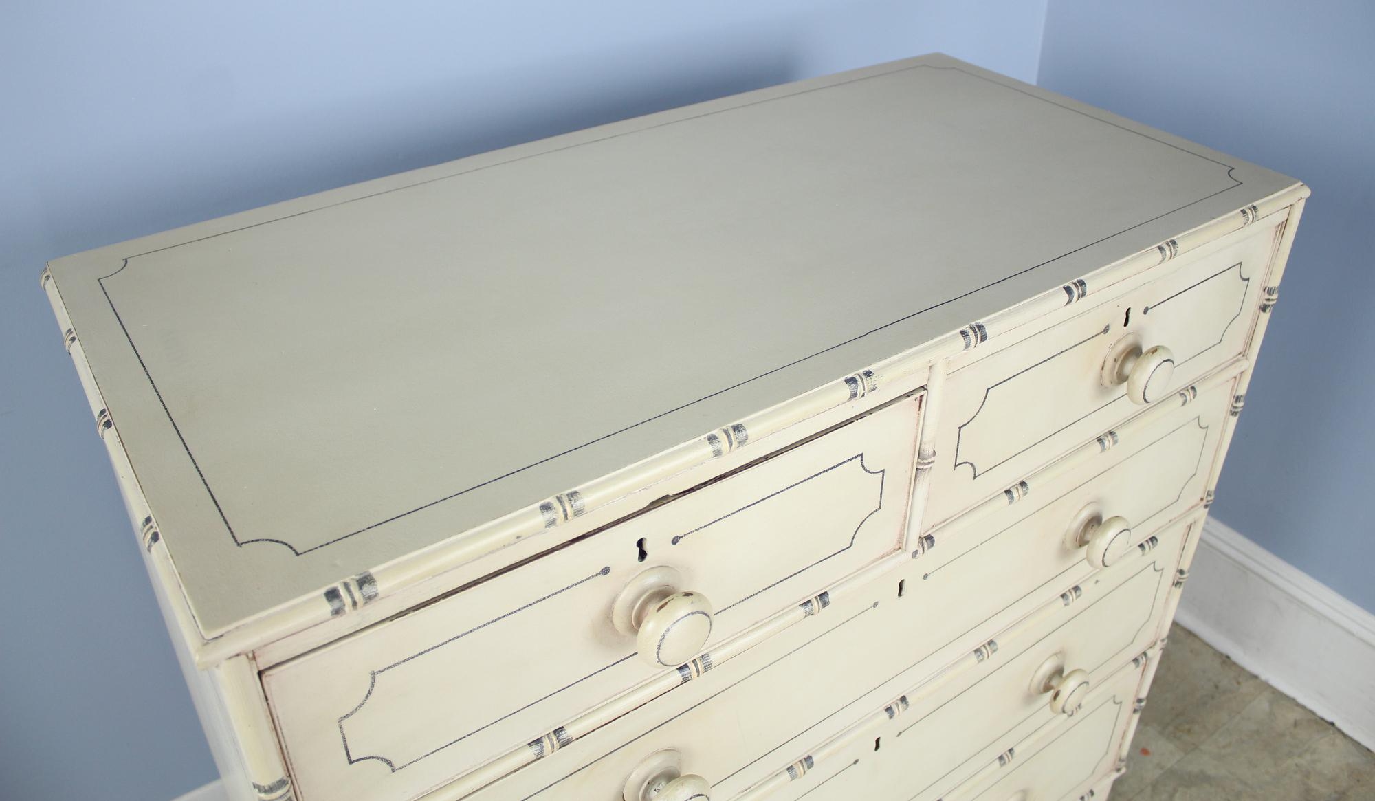 Wood Painted Chest of Drawers with Bamboo Mouldings
