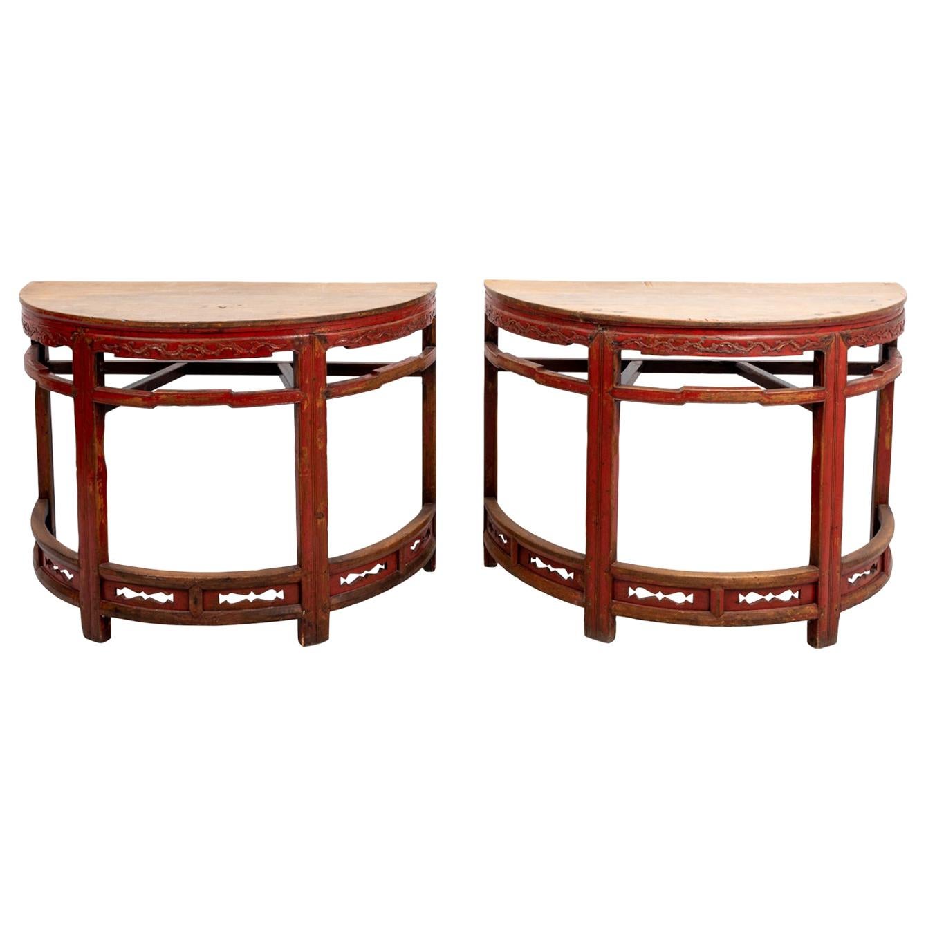 Painted Chinese Demilune Tables