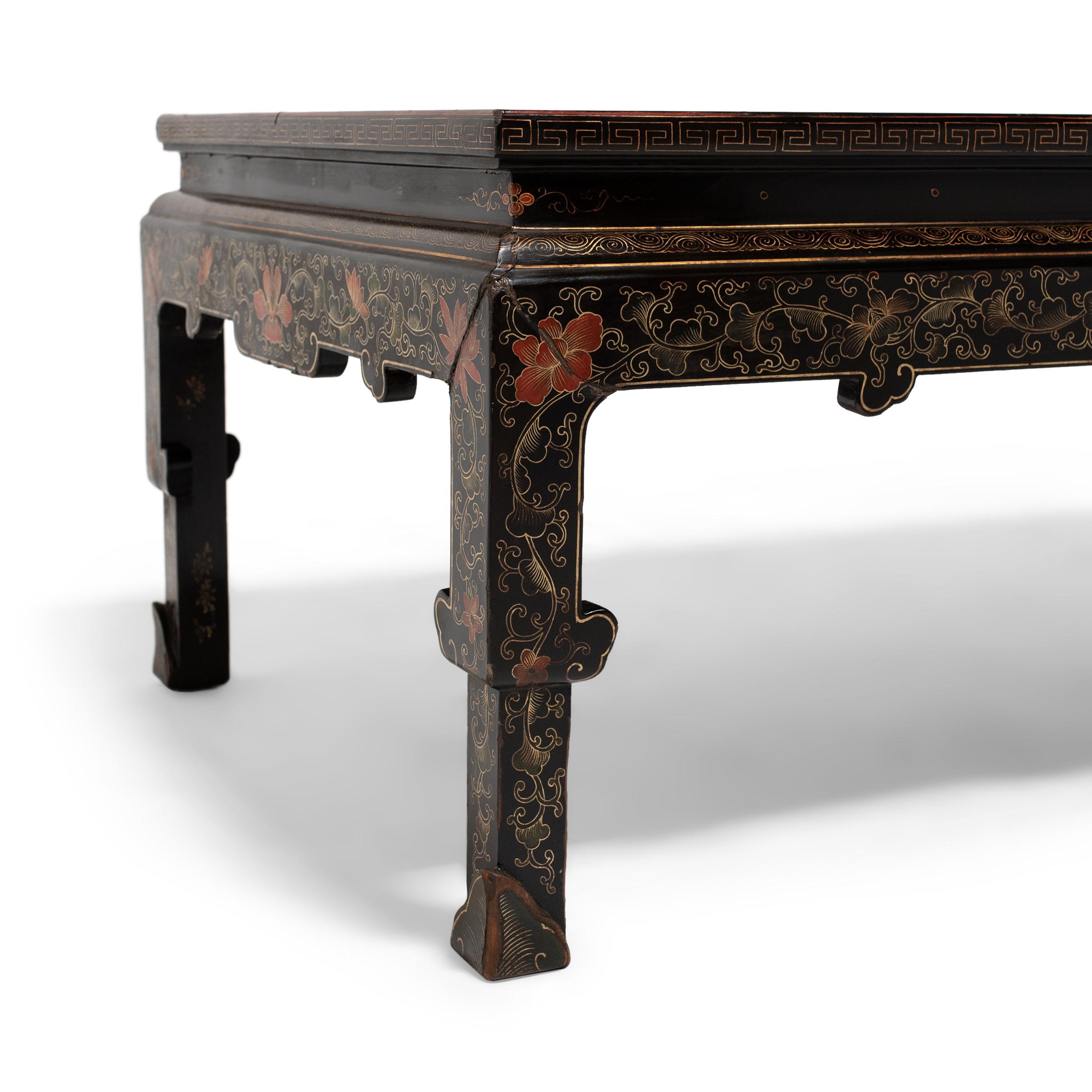 20th Century Painted Chinese Kang Table with Stone Inlay, c. 1900 For Sale