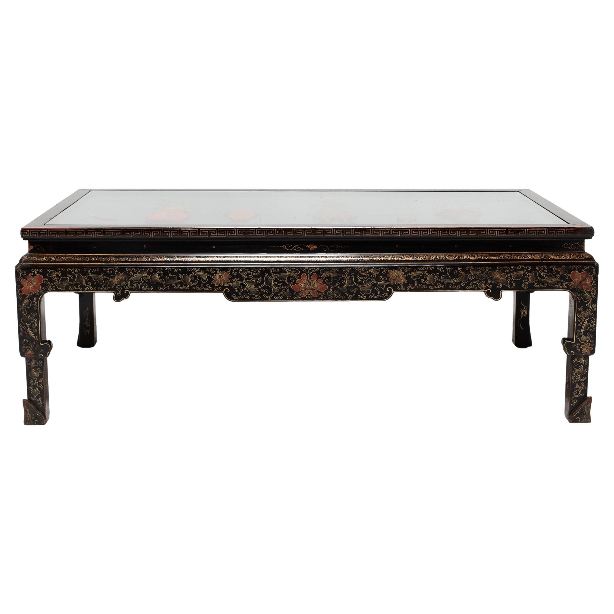 Painted Chinese Kang Table with Stone Inlay, c. 1900 For Sale