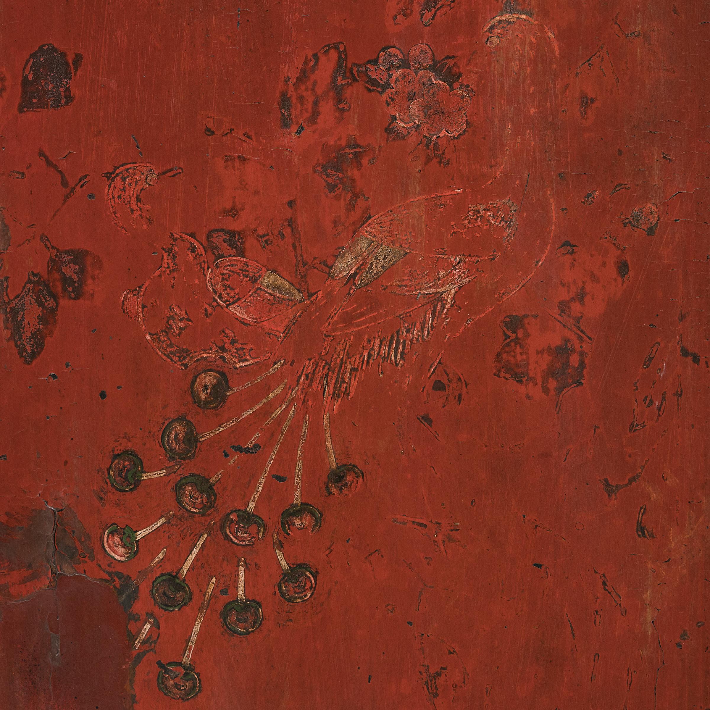 Bemalter chinesischer rot lackierter Schrank, um 1850 im Angebot 1