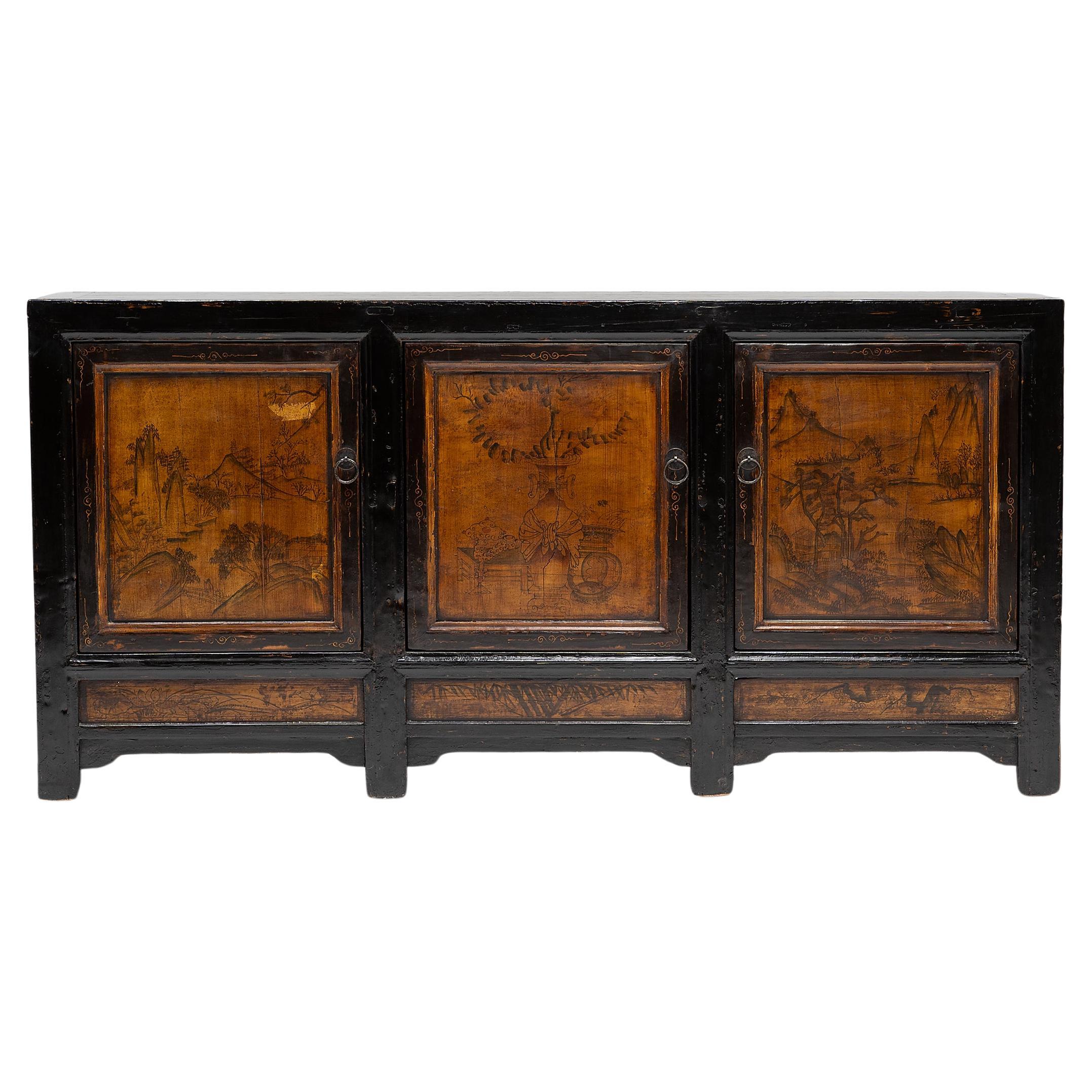 Painted Chinese Three Door Coffer, c. 1850