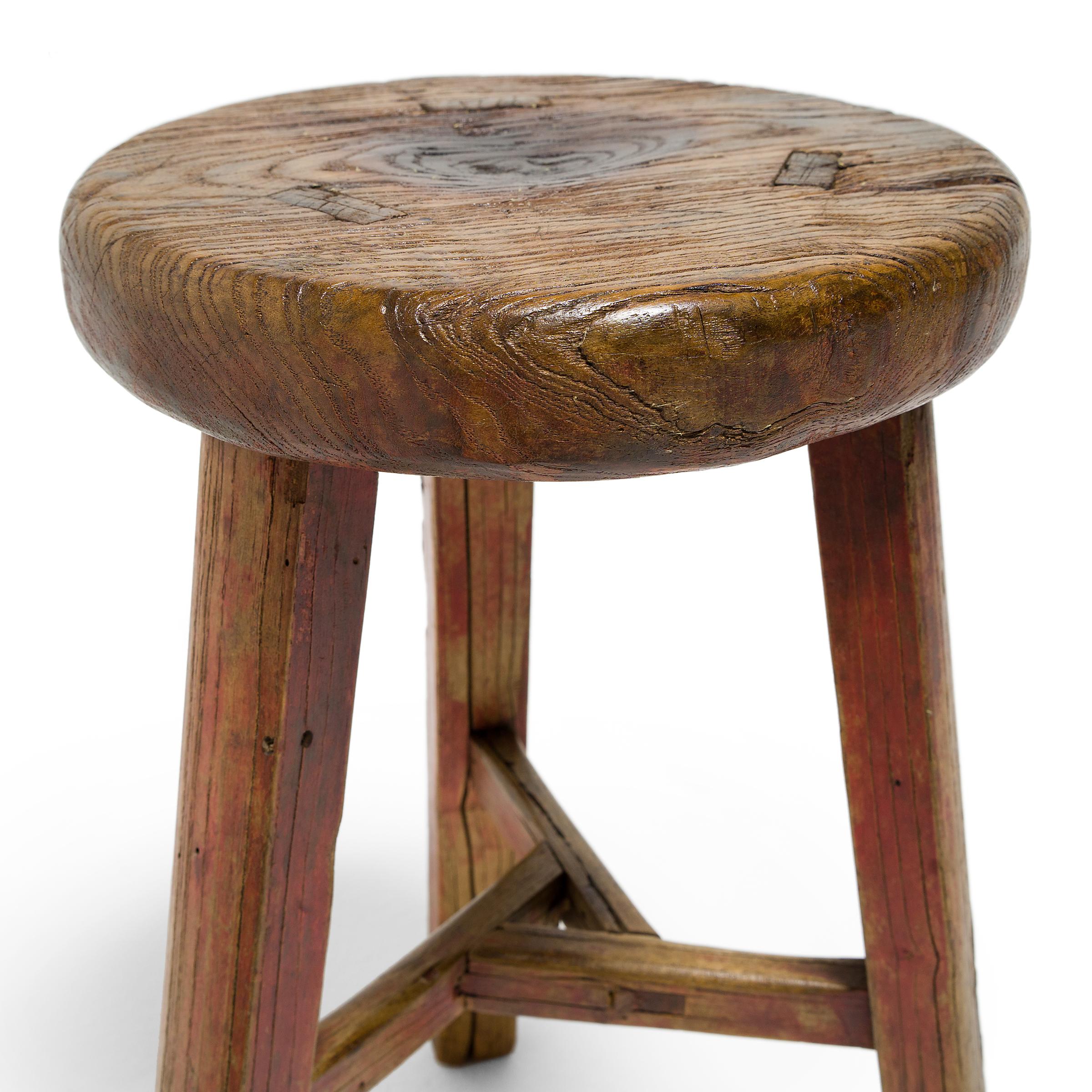 Painted Chinese Tri-Leg Stool, c. 1900 In Good Condition In Chicago, IL