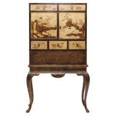 Painted Chinoiserie Bar Cabinet on Cabriole Stand