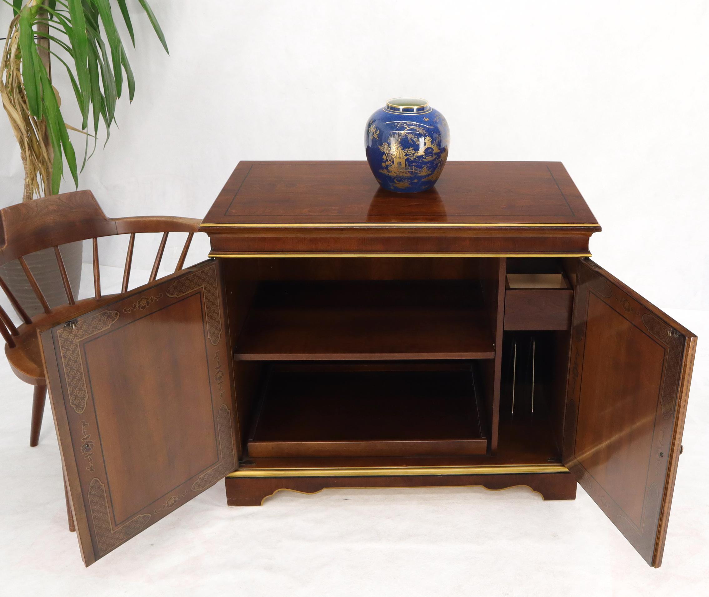 Double door chinoiserie style small credenza server cabinet by Drexel Heritage.