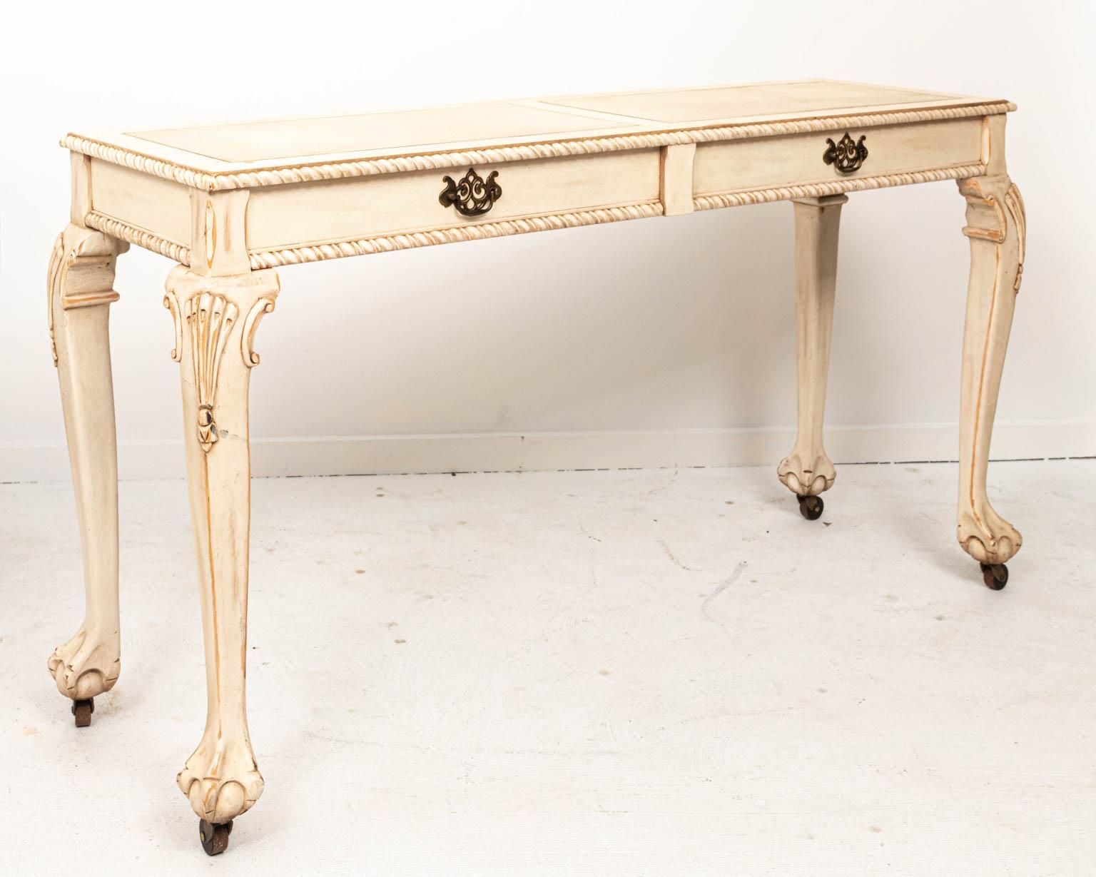 Wood Painted Chippendale Style Ball and Claw Console Table