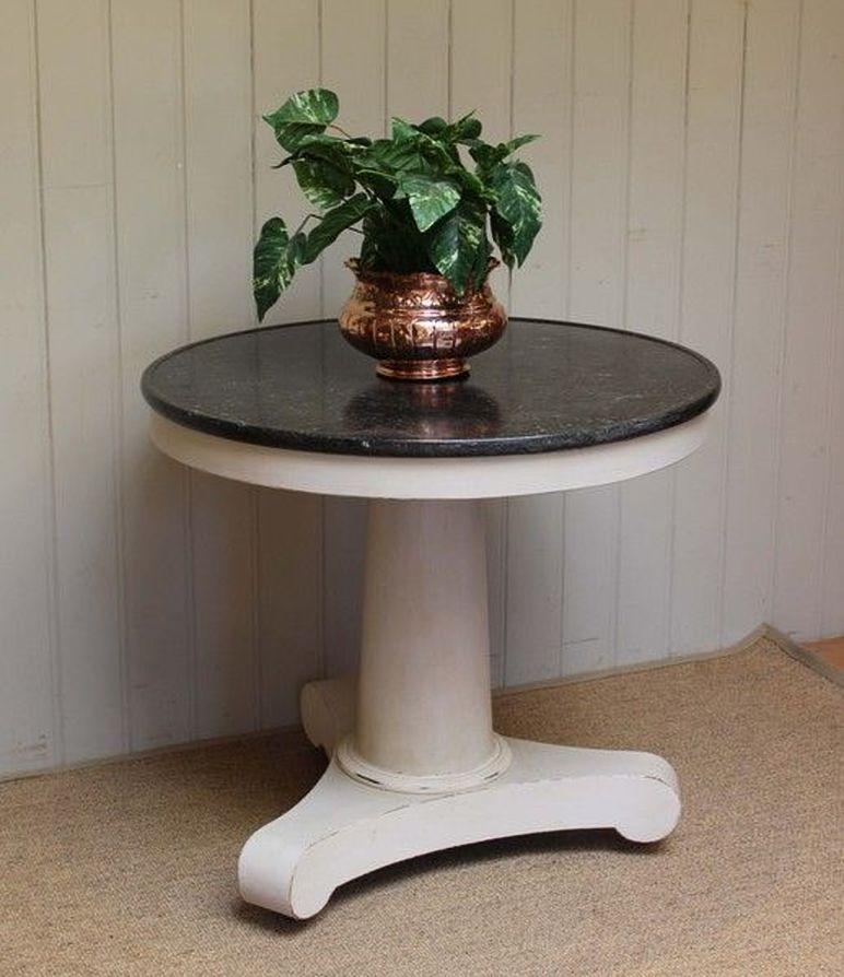 Rustic Painted Circular Granite Top Pedestal Table For Sale
