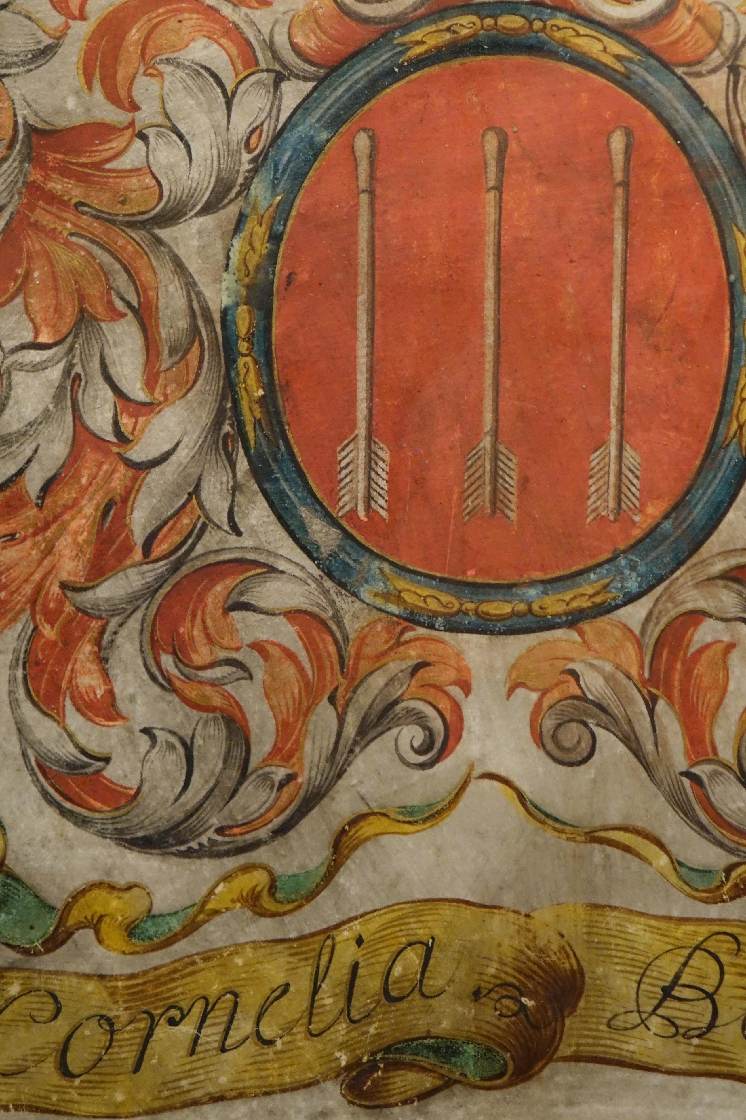 Gemaltes Wappen auf Vellum, Flandern, 17. Jh. (Europäisch) im Angebot