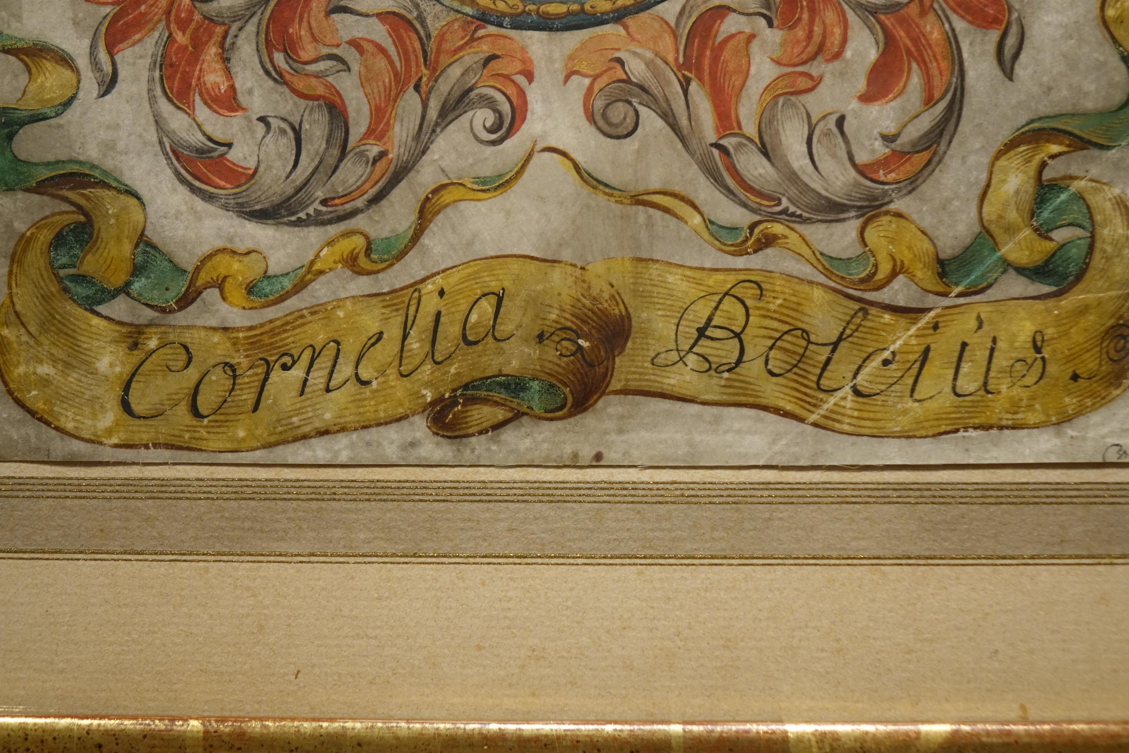Gemaltes Wappen auf Vellum, Flandern, 17. Jh. (Handbemalt) im Angebot