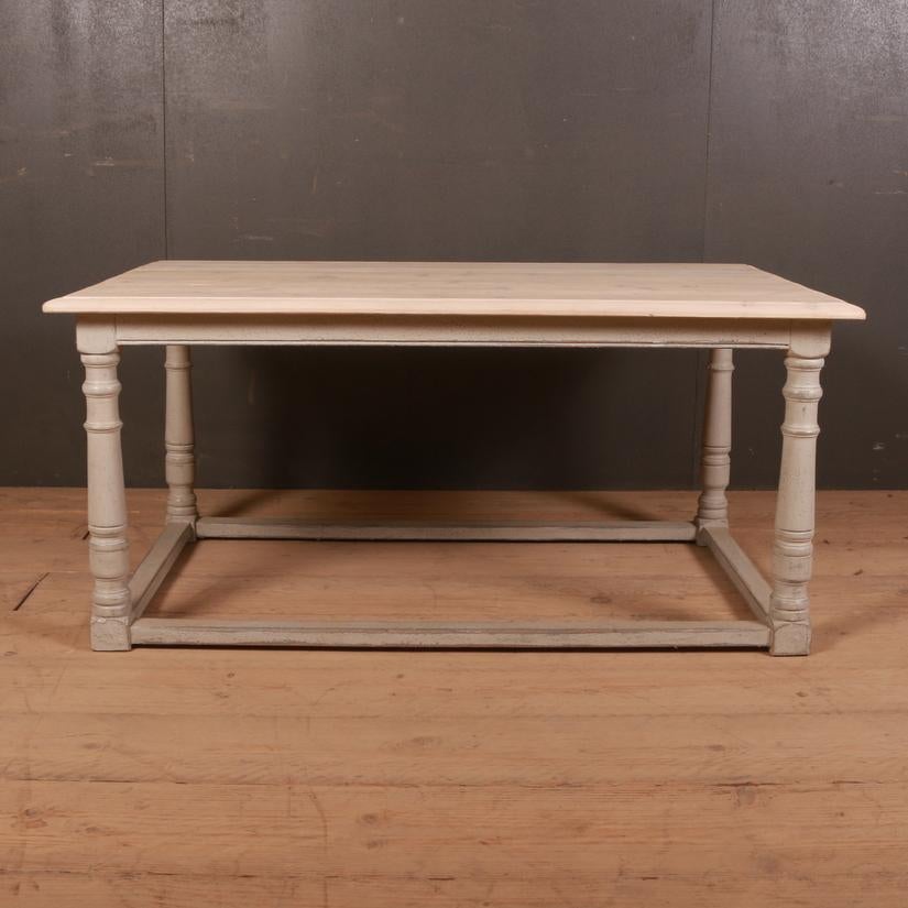 Small painted pine coffee table with a bleached pine top, 1890

Dimensions
48 inches (122 cms) wide
30 inches (76 cms) deep
22.5 inches (57 cms) high.

   