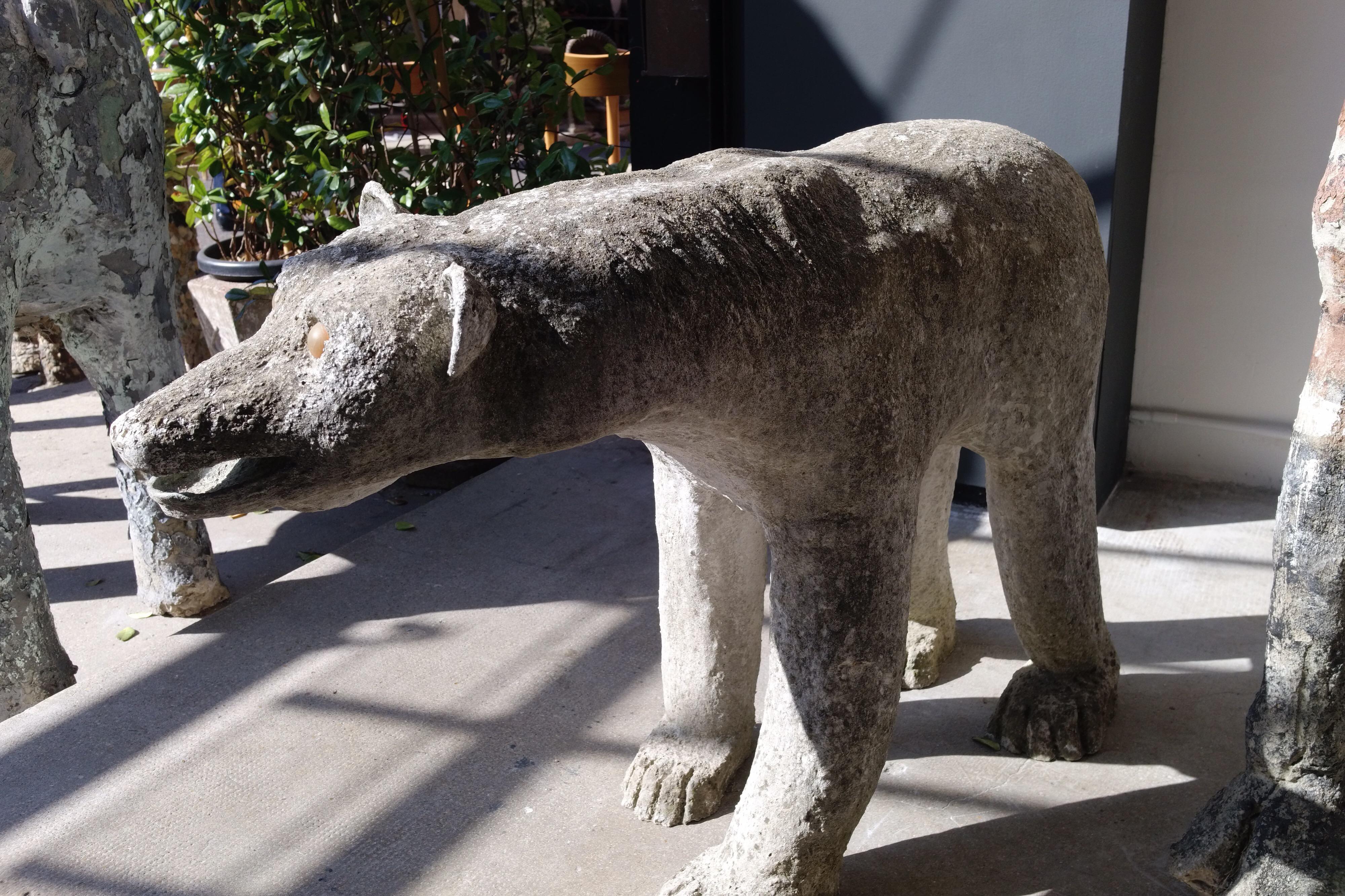 French Painted Concrete Bear Coming from a Normandy Zoo, France, circa 1900 For Sale