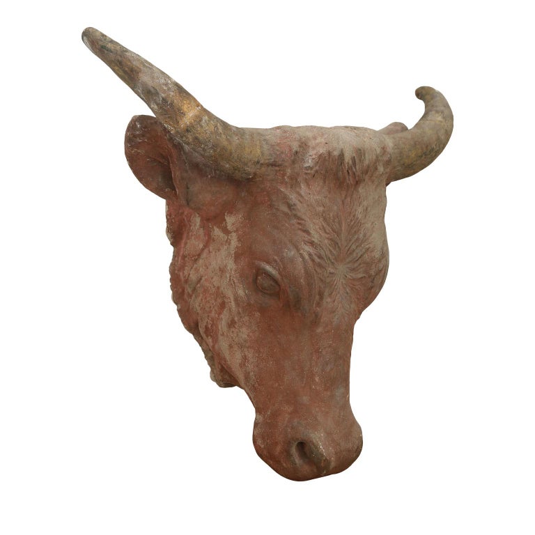 Wonderfully Detailed Concrete Cow Head For Sale at 1stdibs