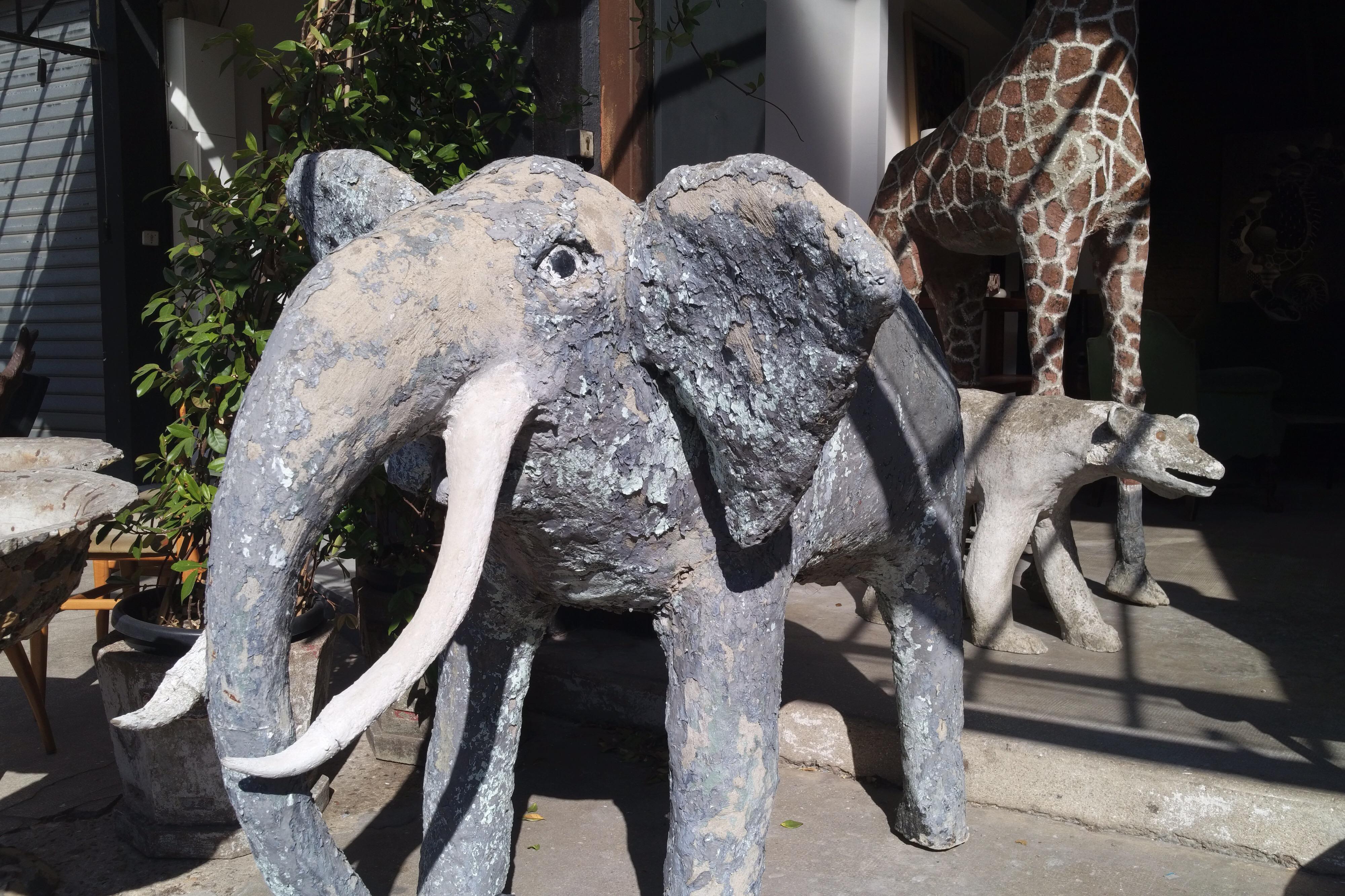 French Painted Concrete Elephant Coming from a Normandy Zoo, France, circa 1900 For Sale