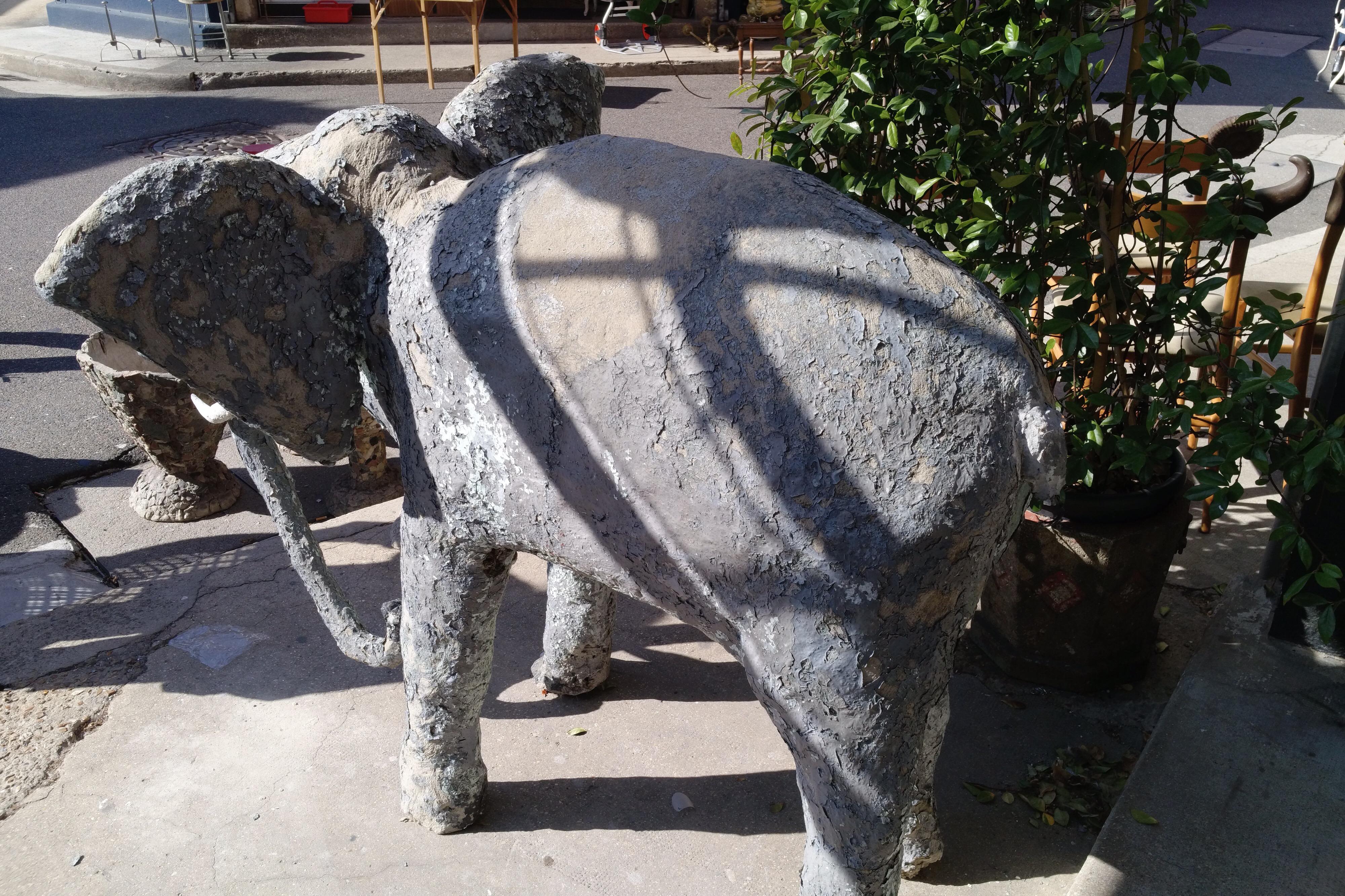 Painted Concrete Elephant Coming from a Normandy Zoo, France, circa 1900 In Fair Condition For Sale In Paris, FR