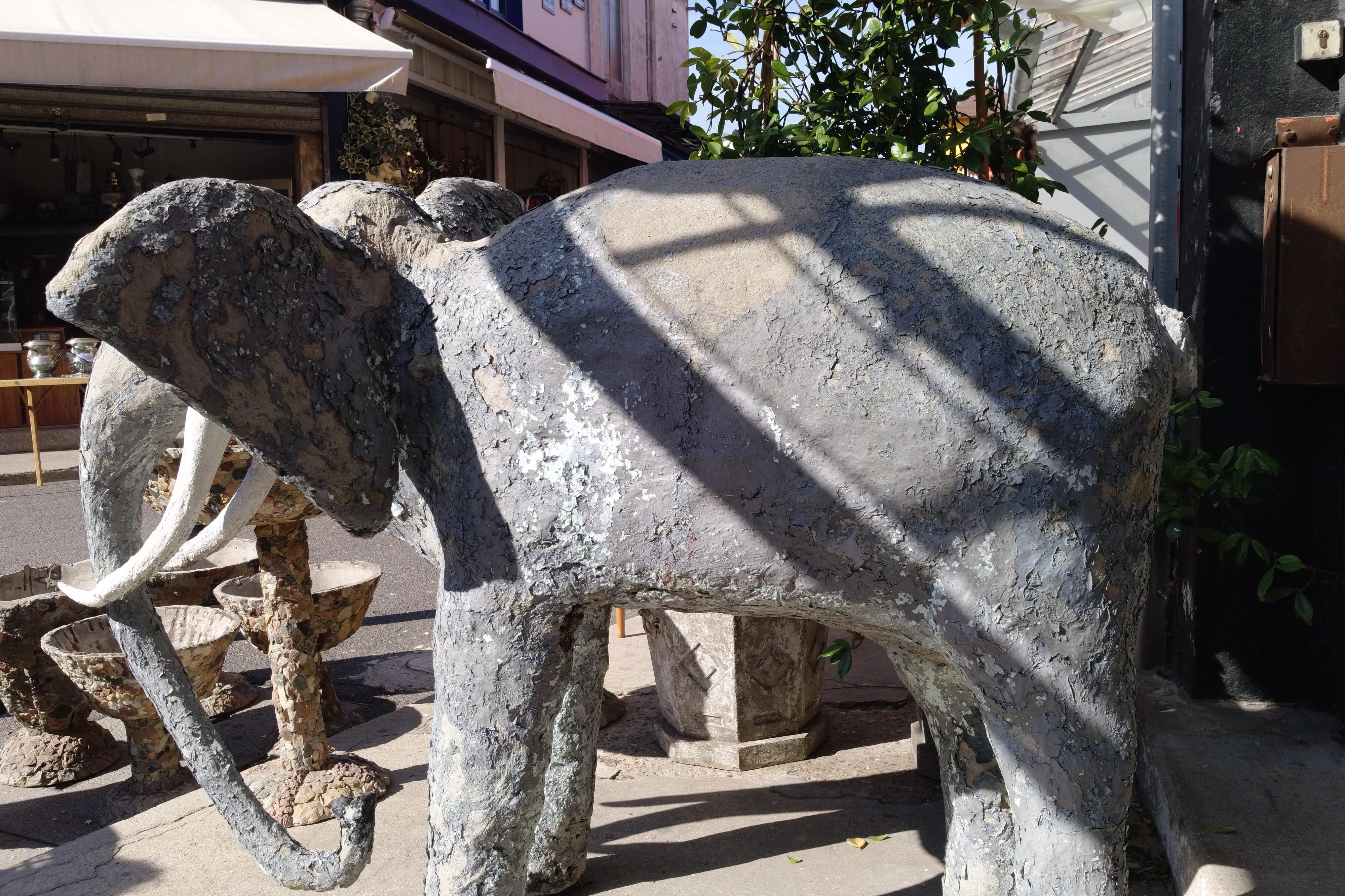 20th Century Painted Concrete Elephant Coming from a Normandy Zoo, France, circa 1900 For Sale