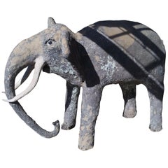 Antique Painted Concrete Elephant Coming from a Normandy Zoo, France, circa 1900