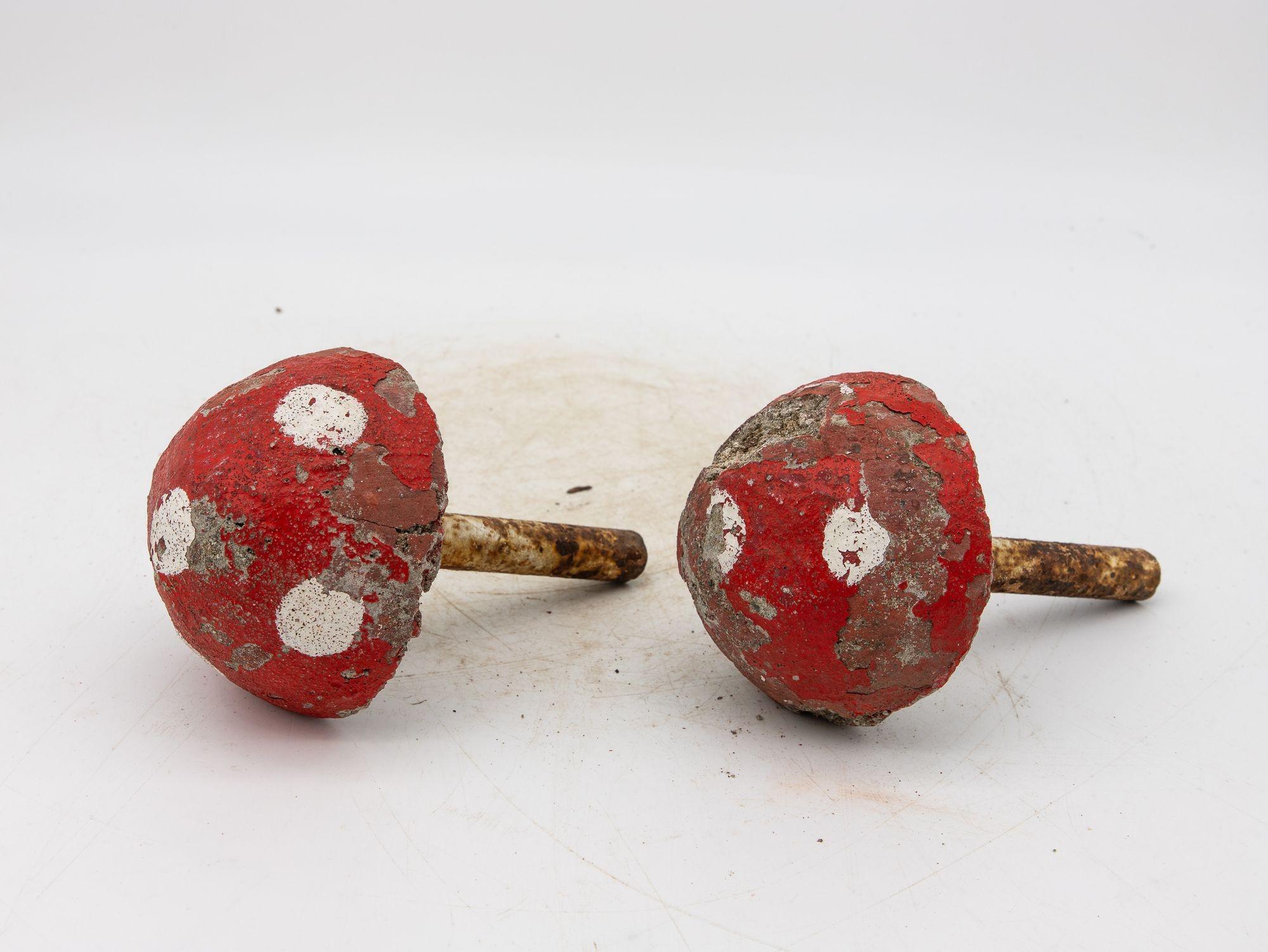 French Painted Concrete Garden Mushroom Statues, France 1950s For Sale