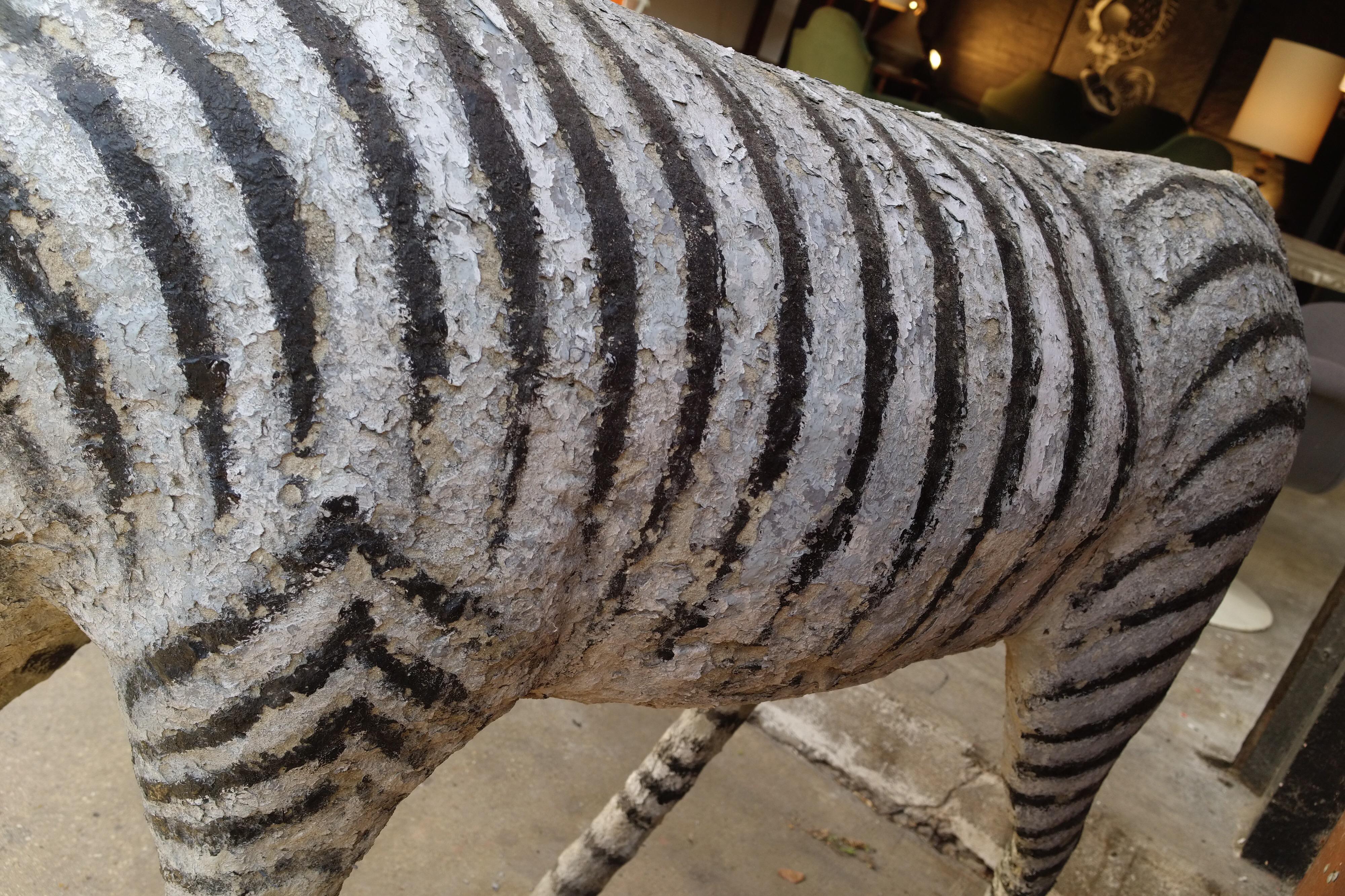 Painted Concrete Zebra Coming from a Normandy Zoo, circa 1900 For Sale 8