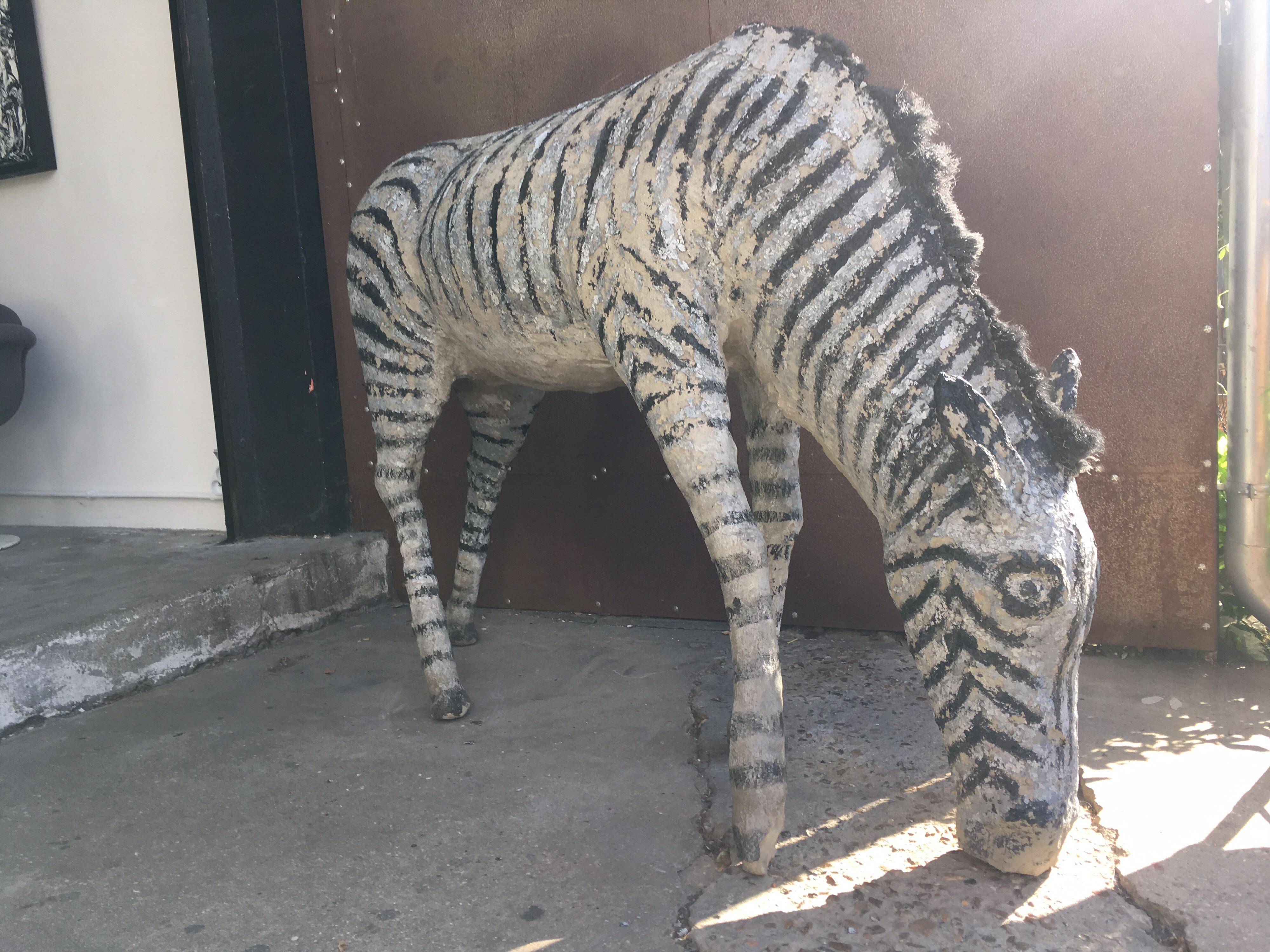 Painted Concrete Zebra Coming from a Normandy Zoo, circa 1900 In Fair Condition For Sale In Paris, FR