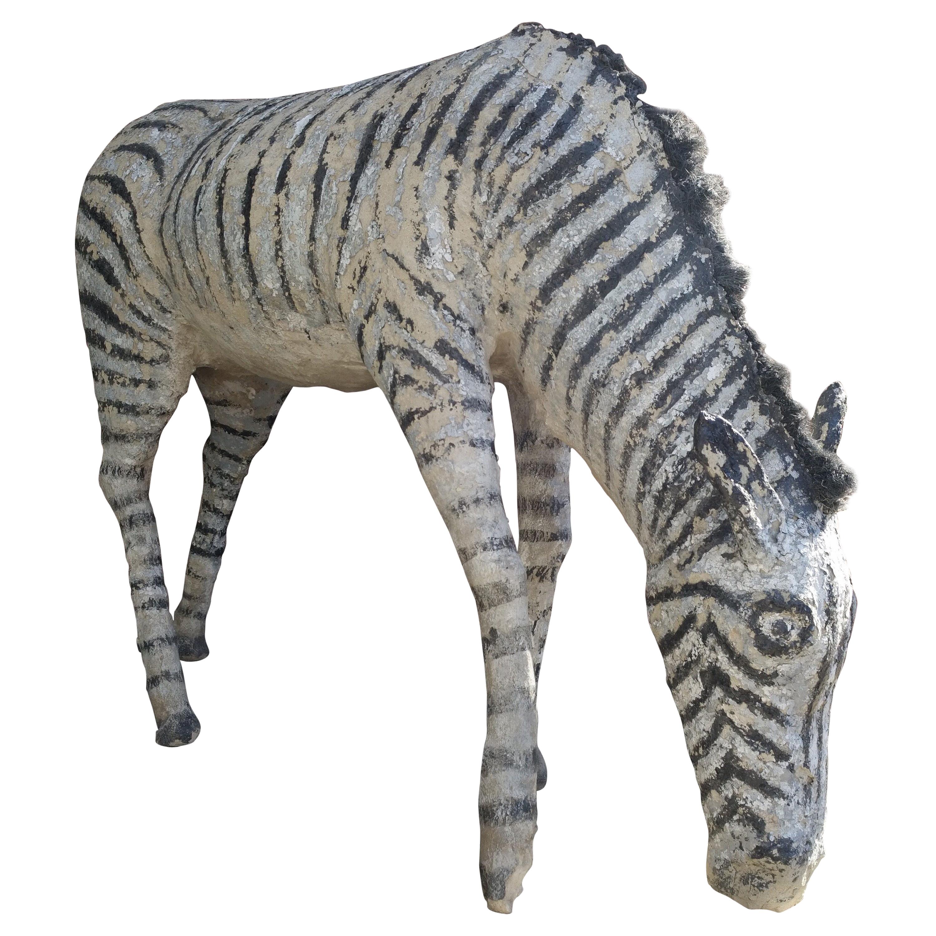 Painted Concrete Zebra Coming from a Normandy Zoo, circa 1900 For Sale