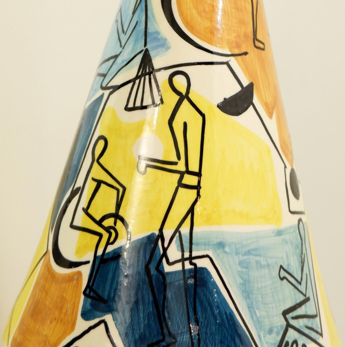 Mid-Century Modern Painted Cone Ceramic Pendant by Iodice Urbino, Italy, 1950s For Sale