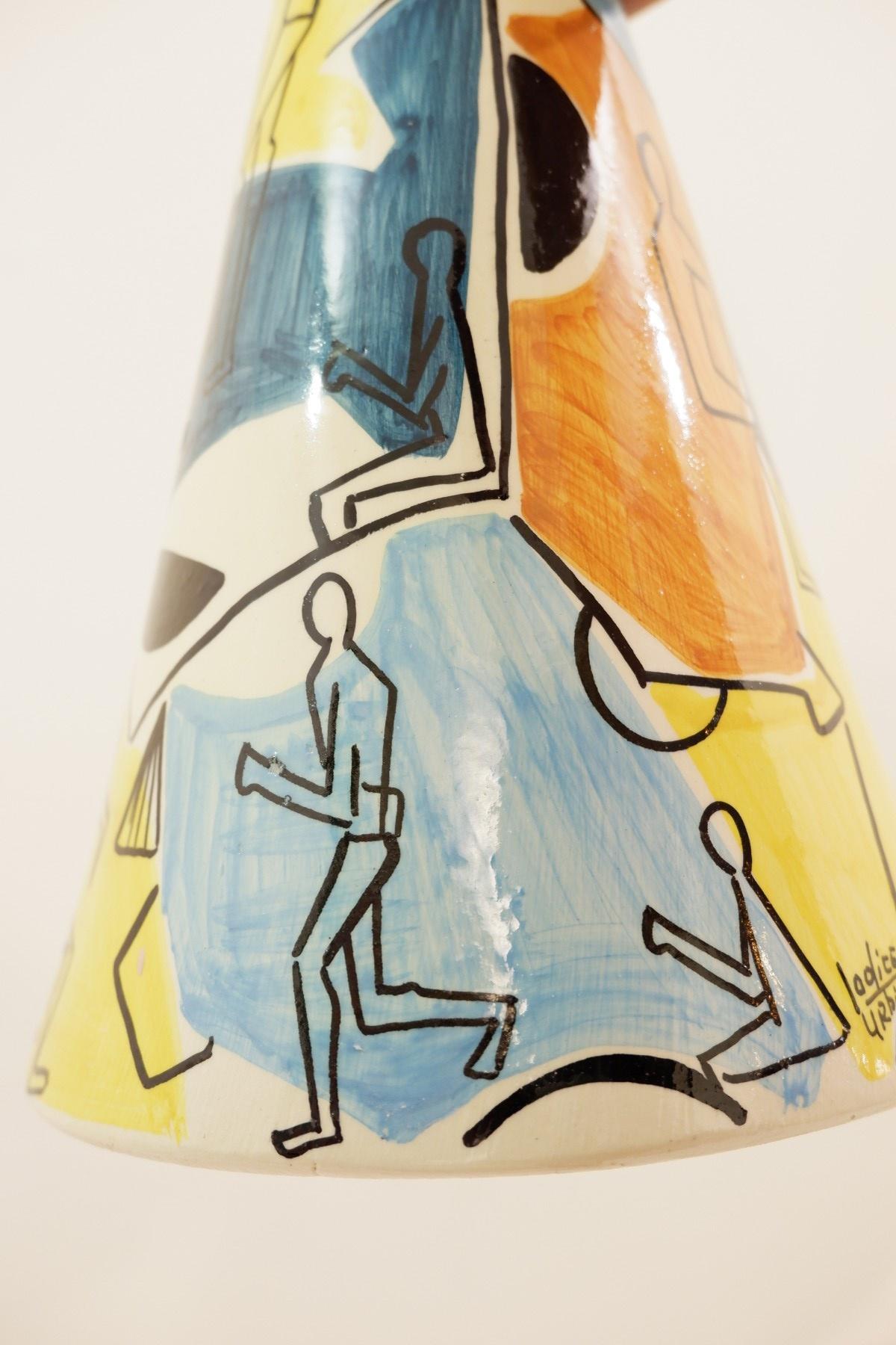 Painted Cone Ceramic Pendant by Iodice Urbino, Italy, 1950s In Good Condition For Sale In Brussels, BE