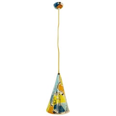 Retro Painted Cone Ceramic Pendant by Iodice Urbino, Italy, 1950s