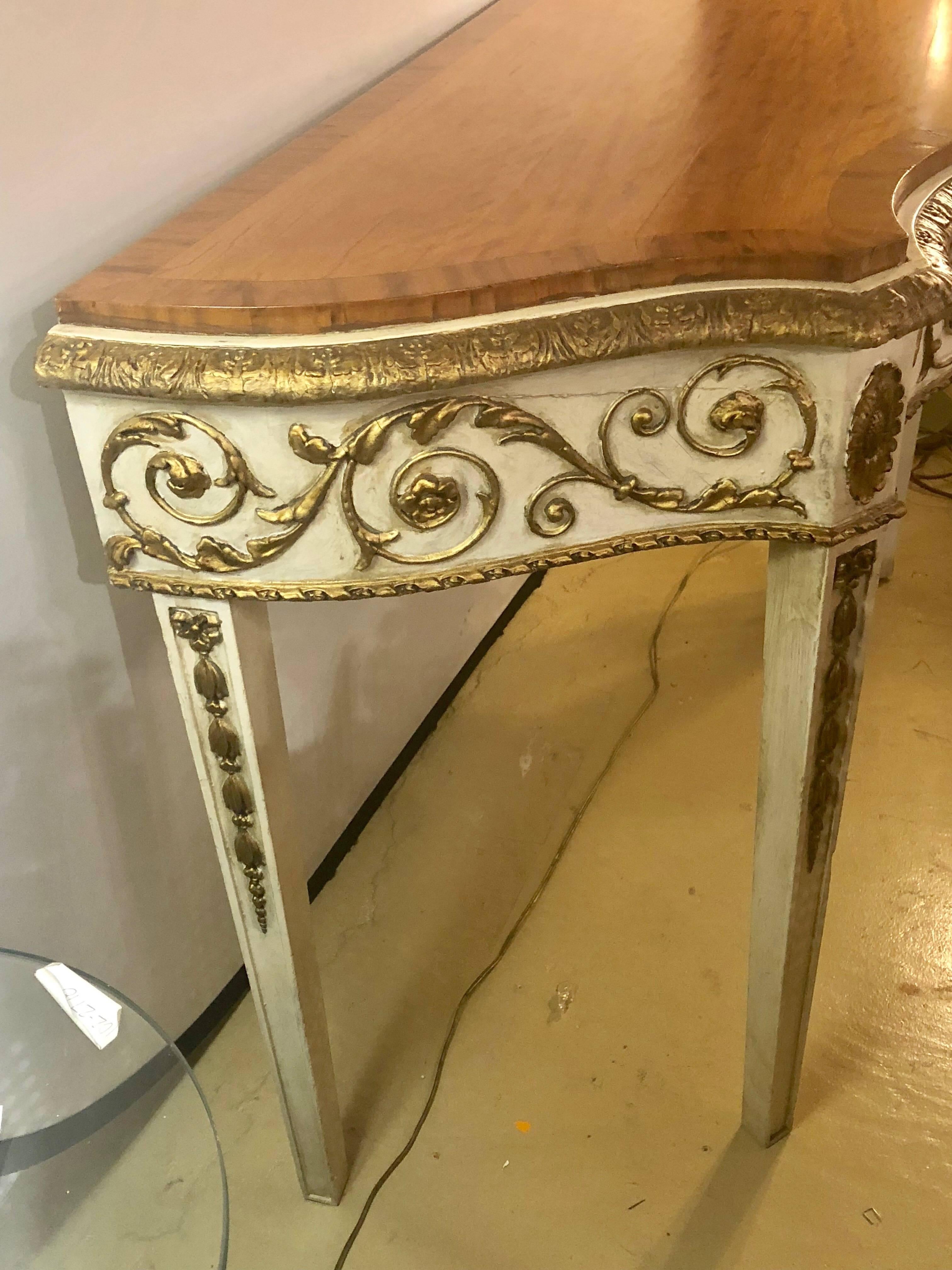 Hollywood Regency Painted Console or Demilune Table Fine Wood Top Louis XV Style by Maison Jansen
