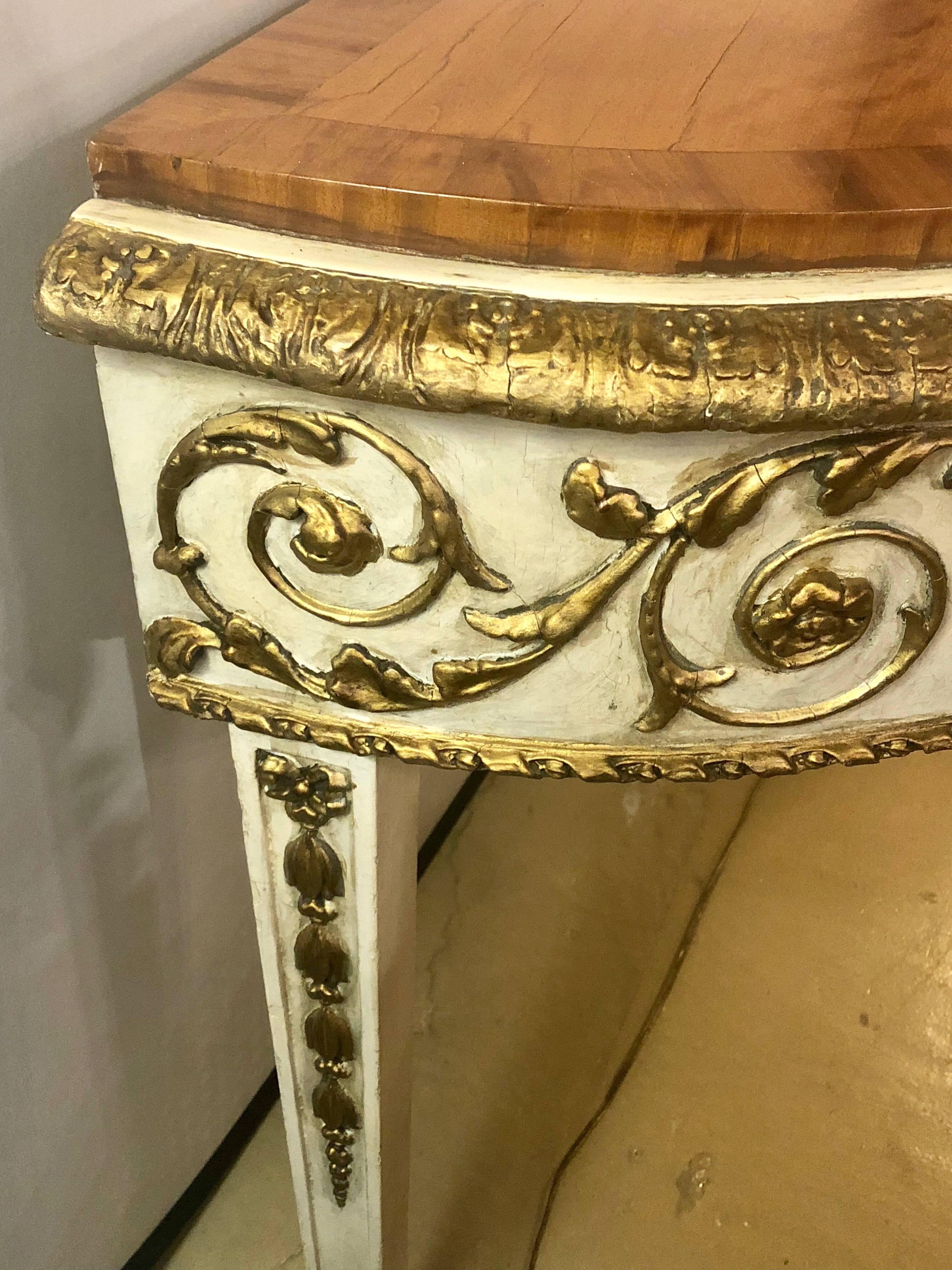 Painted Console or Demilune Table Fine Wood Top Louis XV Style by Maison Jansen In Good Condition In Stamford, CT