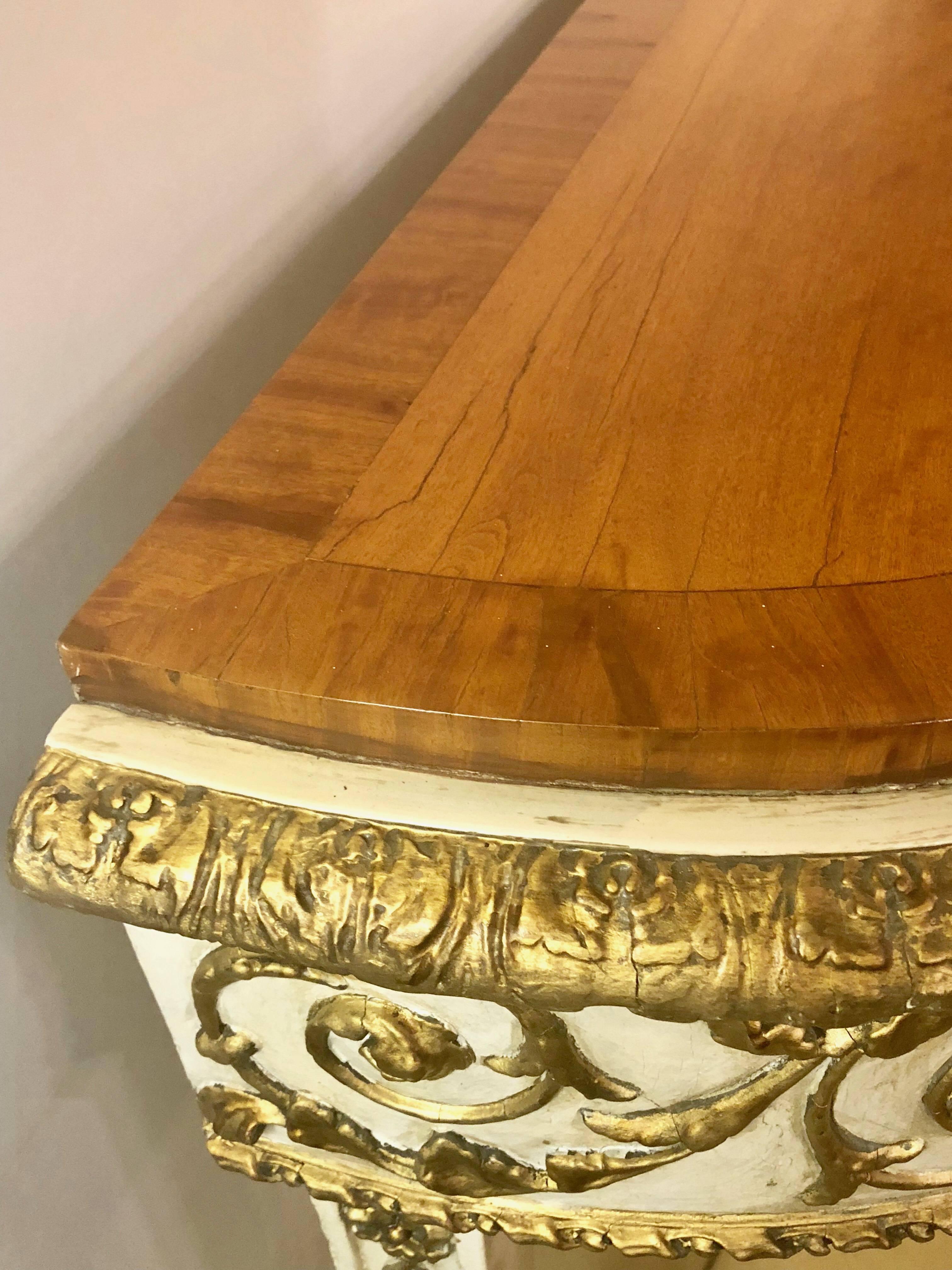 Painted Console or Demilune Table Fine Wood Top Louis XV Style by Maison Jansen 3